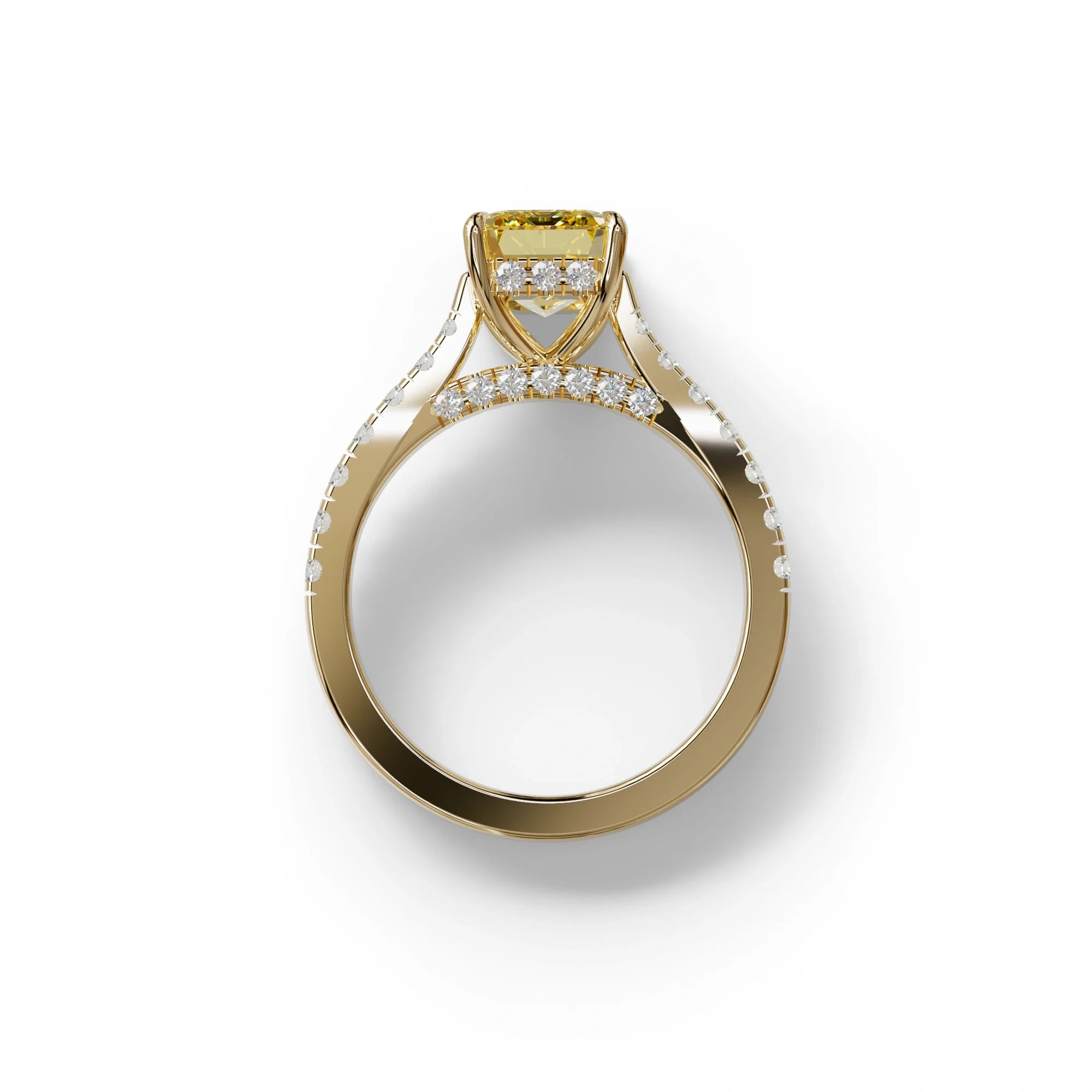2 Carat Yellow Emerald Cut Hidden Halo & Pave Lab Diamond Ring - Siara