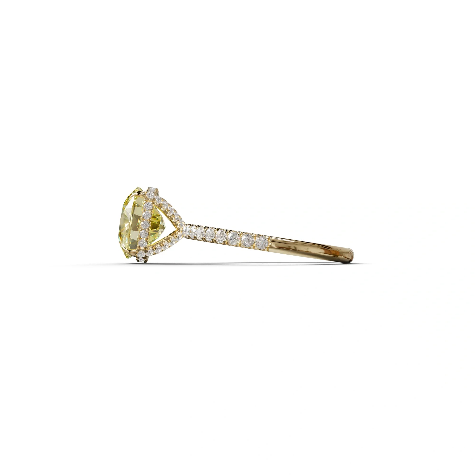 2.5 Carat Yellow Cushion Cut Hidden Halo & Pave Lab Grown Diamond Ring