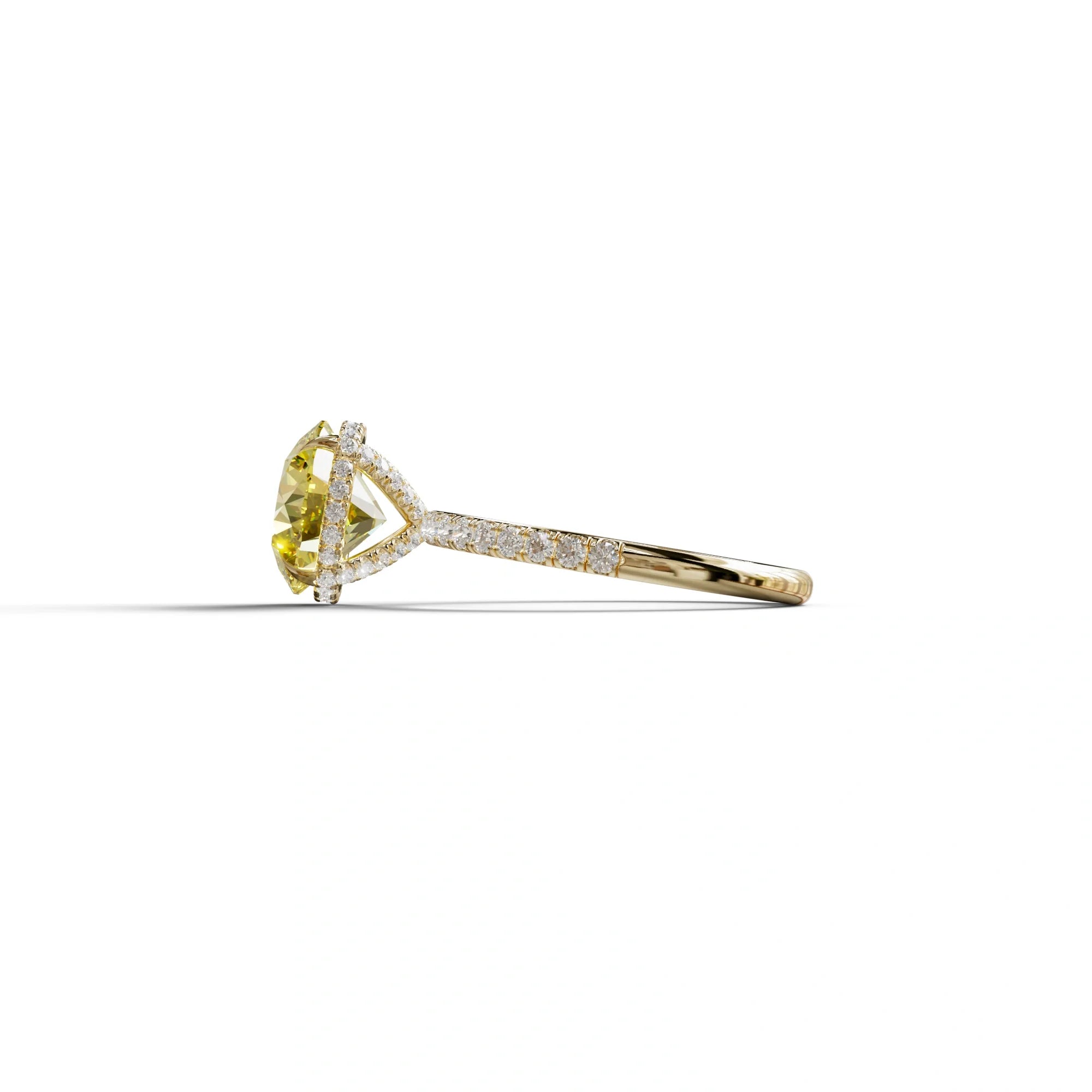 3.5 Carat Yellow Round Cut Lab Diamond Ring - Halo & Pave Setting Wedding Ring