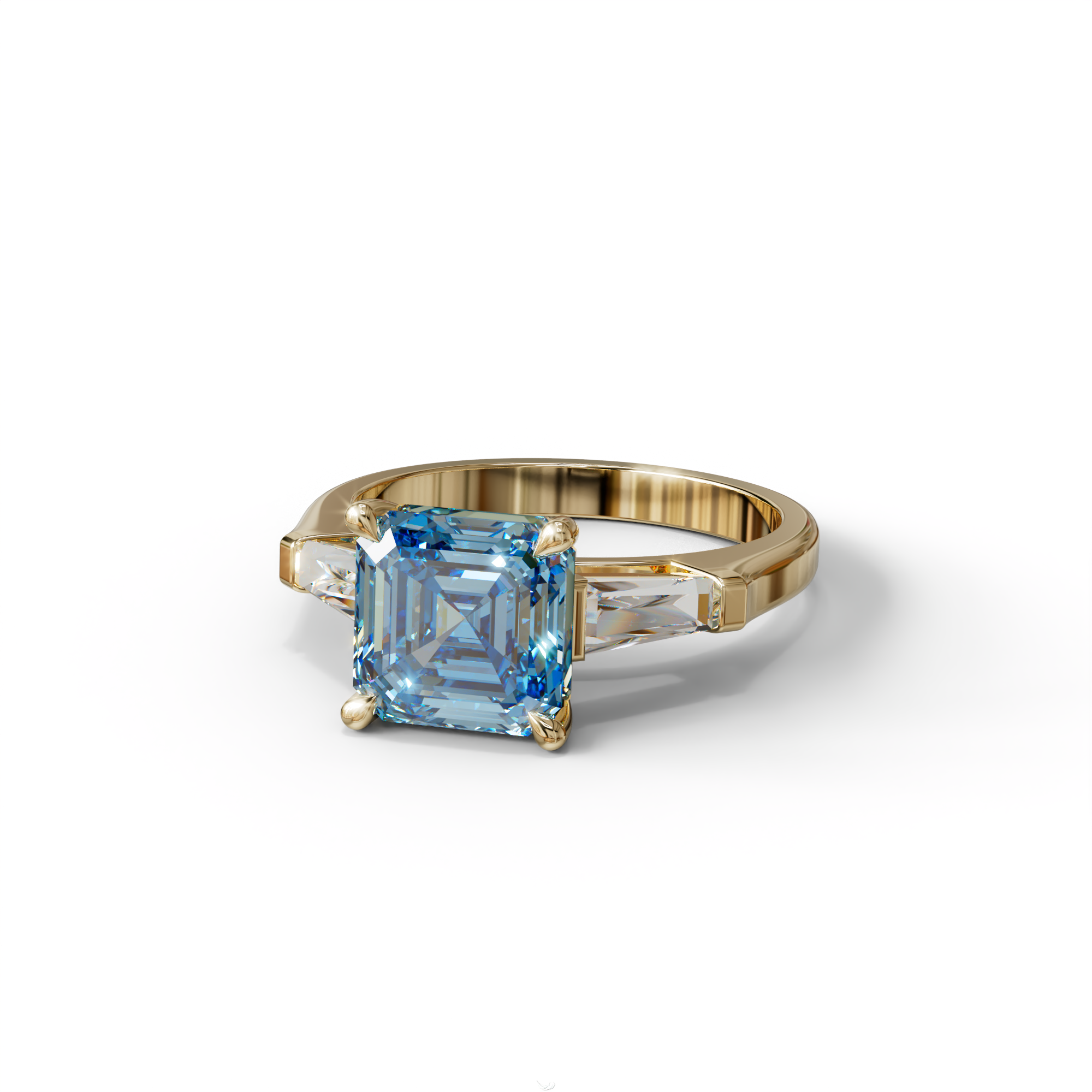 3 Carat Blue Asscher & Baguette Cut Multi Stone Lab Diamond Ring - Brillante