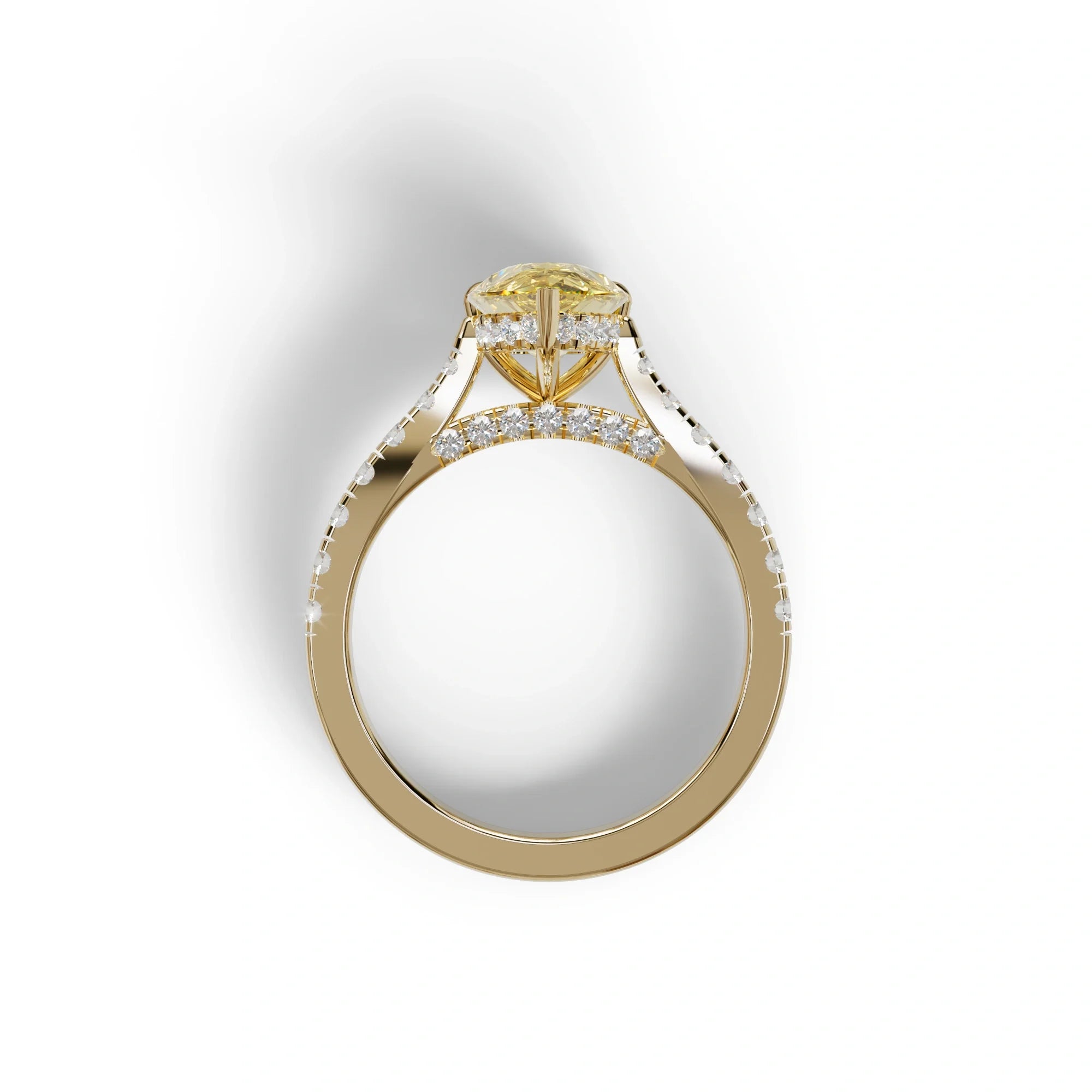 2 Carat Yellow Pear Shaped Hidden Halo Lab Diamond Engagement Ring - Teardrop