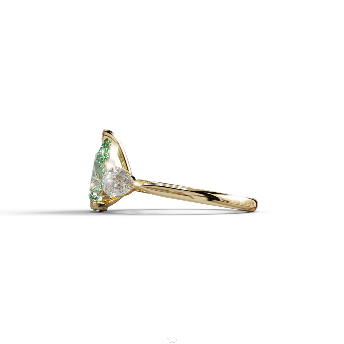 4 Carat Fancy Green Pear Cut Three Stone Lab Grown Diamond Engagement Ring