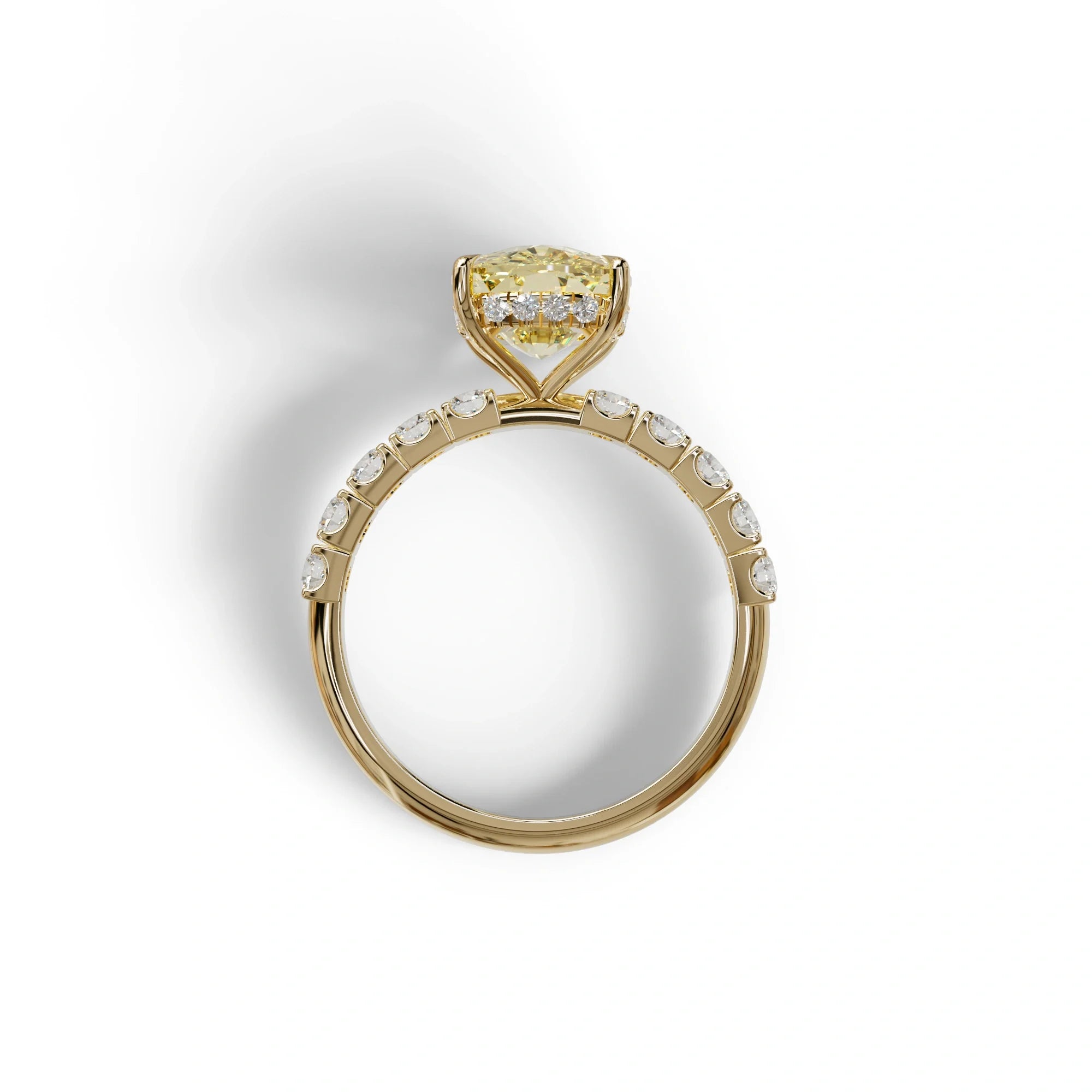 4 Carat Yellow Cushion Cut Hidden Halo Eternity Lab Diamond Engagement Ring - Sandrine
