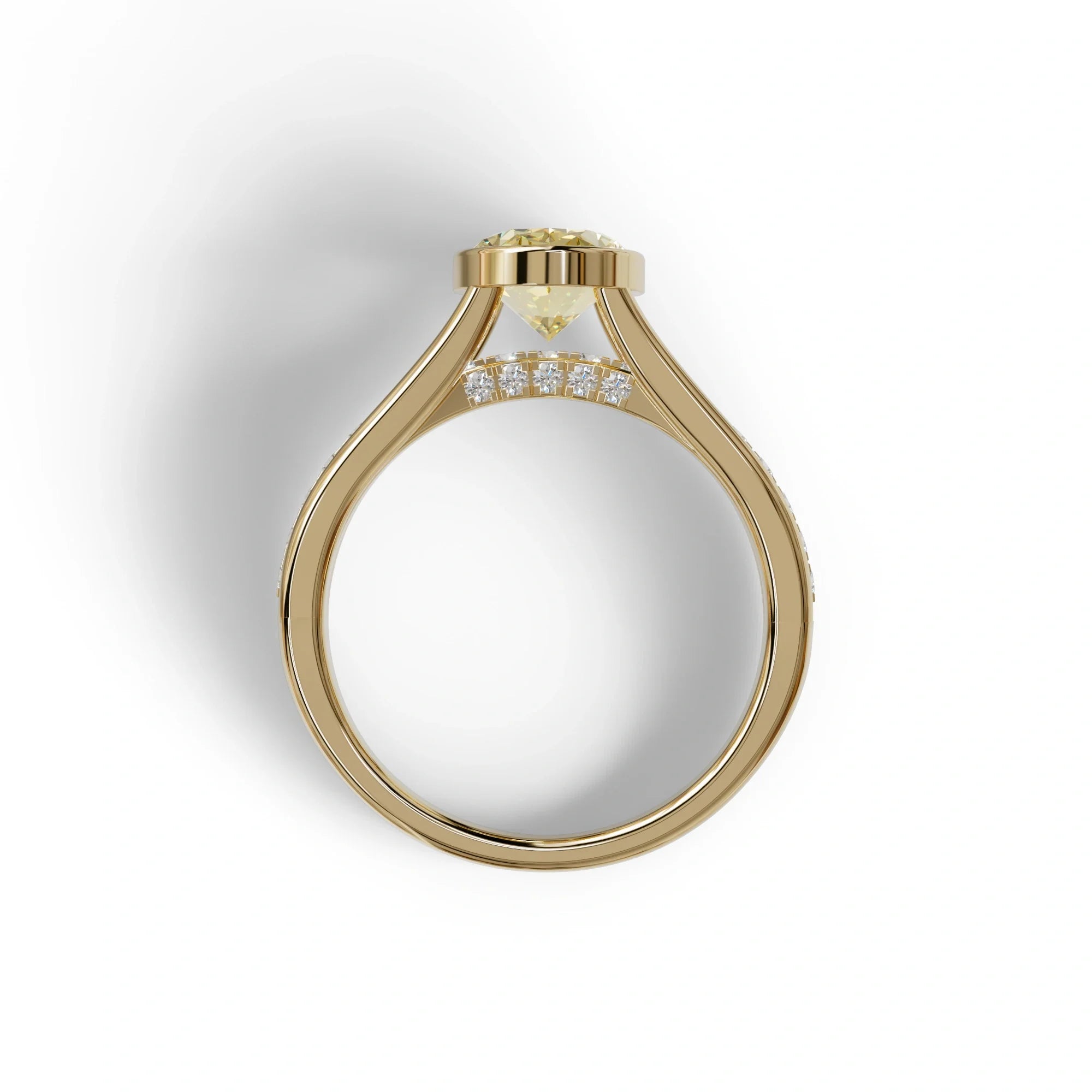 3 Carat Fancy Vivid Yellow Oval Cut Bezel Setting Lab Grown Diamond Engagement Ring- Prisma