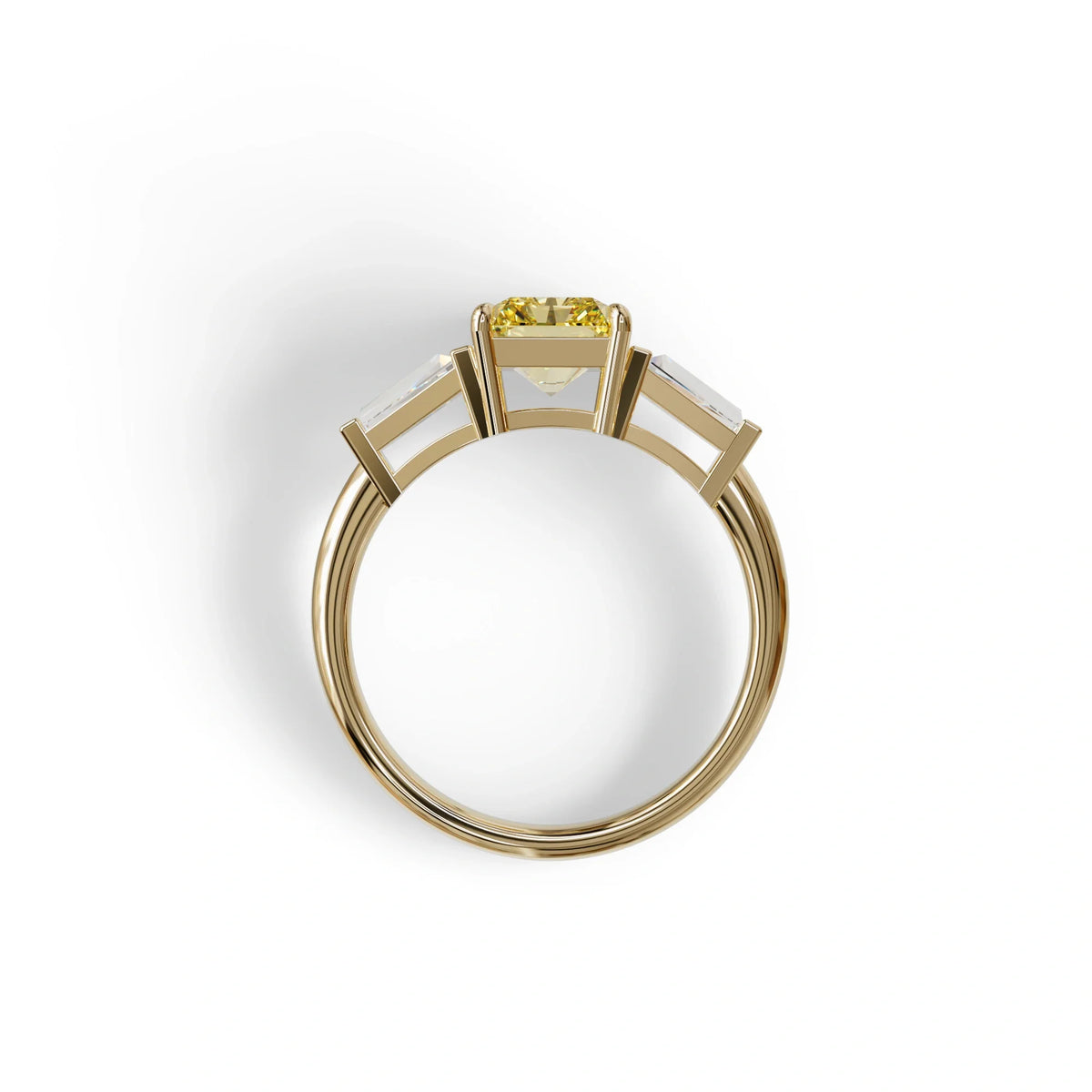 3Ct Yellow Radiant & Tapered Cut Lab Grown Diamond Three Stone Engagement Ring - Yana