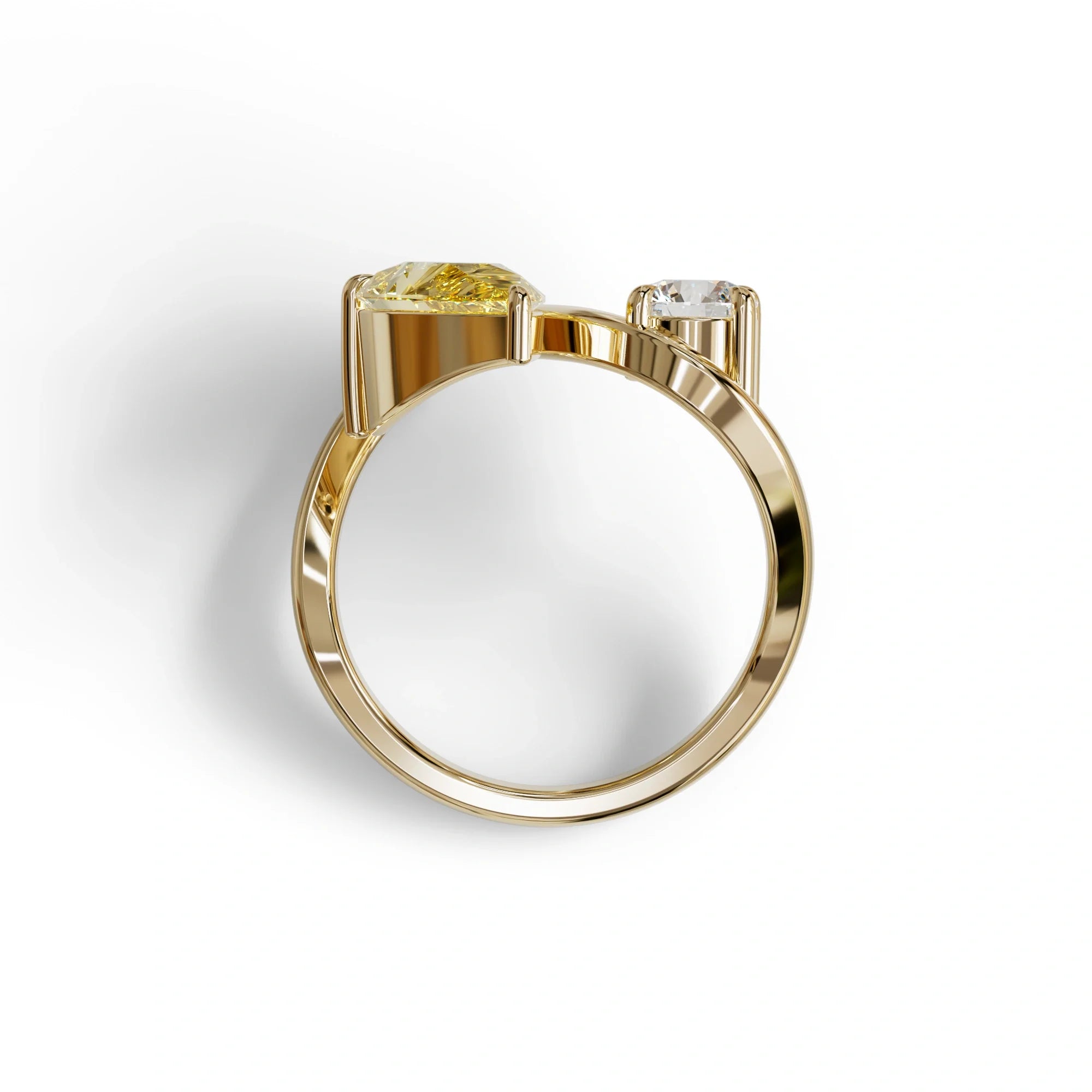 2.8 Carat Yellow Pear and Round Cut Lab Diamond Engagement Ring - Toi Et Moi