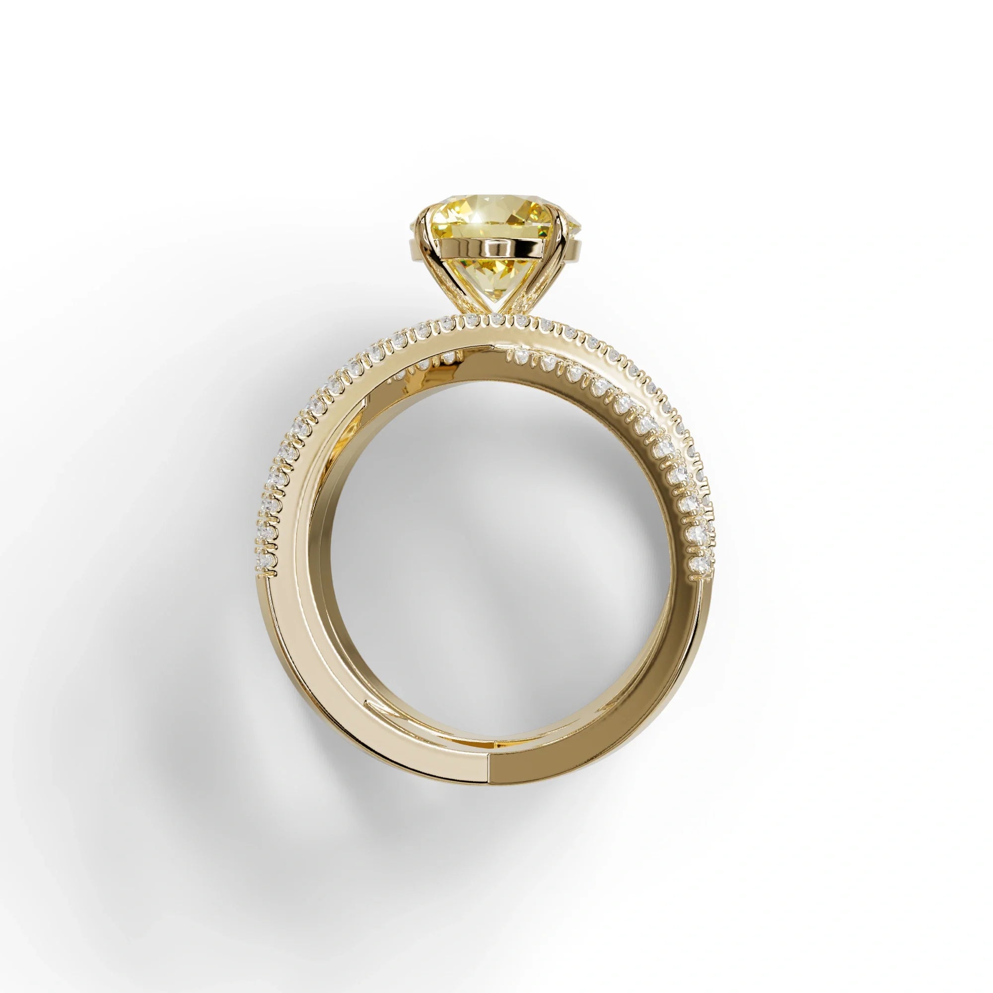 1.5 Carat Yellow Round Cut Criss Cross Lab Diamond Ring - Elegant