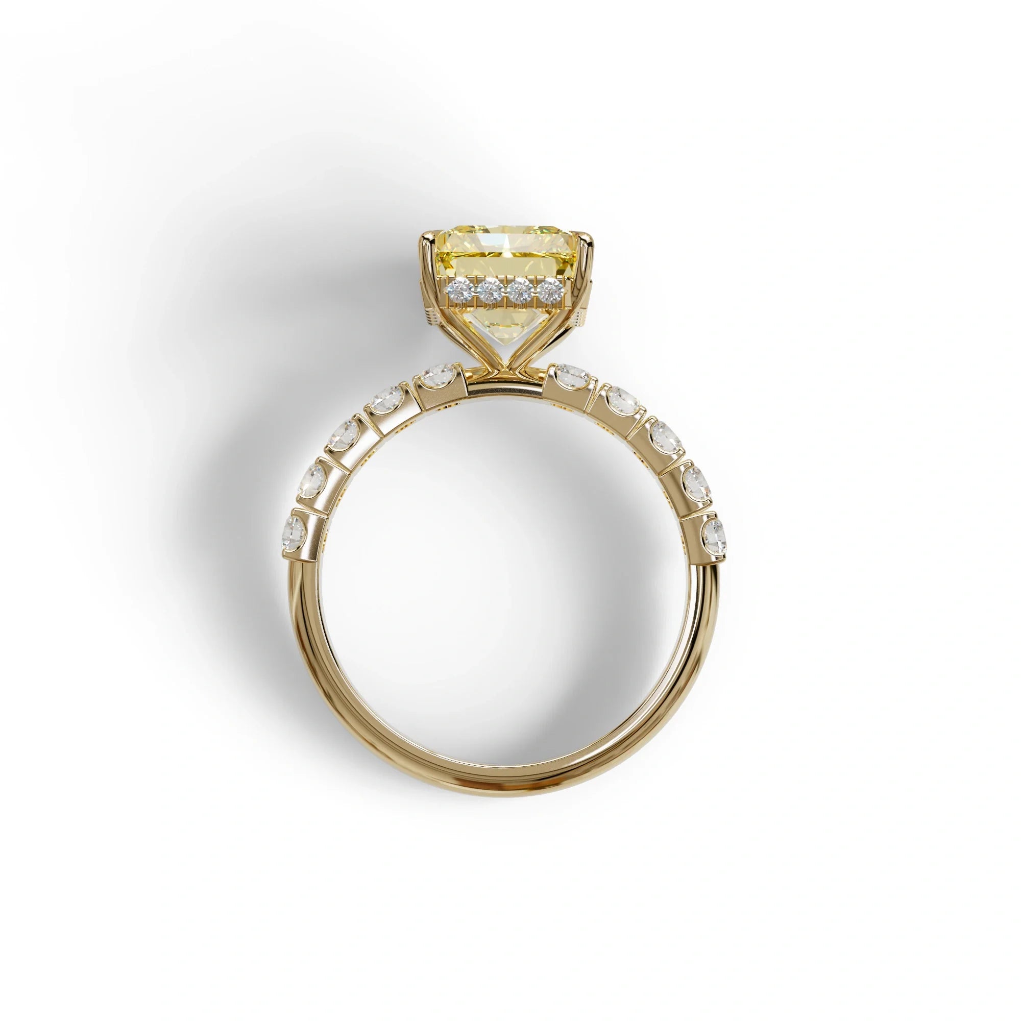 3 Carat Yellow Radiant Shaped Hidden Halo Eternity Lab Diamond Ring - Lace Bridge