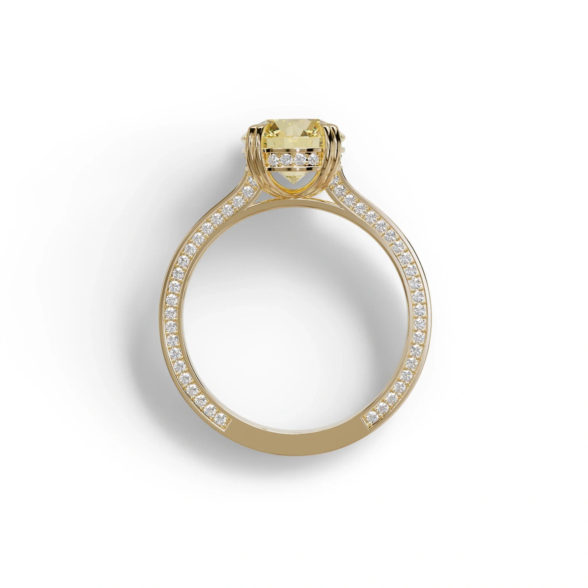 2 Carat Yellow Round Cut Hidden Halo Lab Diamond Engagement Ring - Maeve