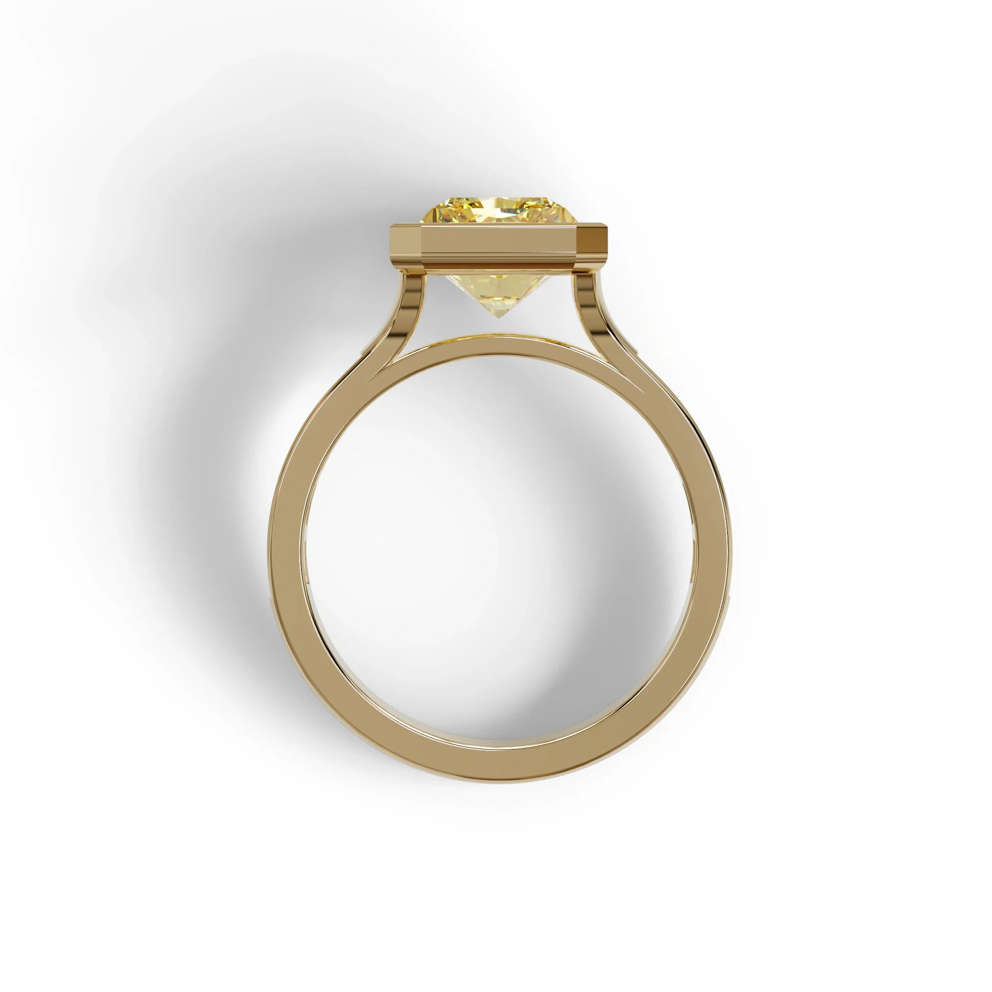 3 Ct Radiant Cut Yellow Color Lab Diamond Ring With Bezel Set - Olymipia
