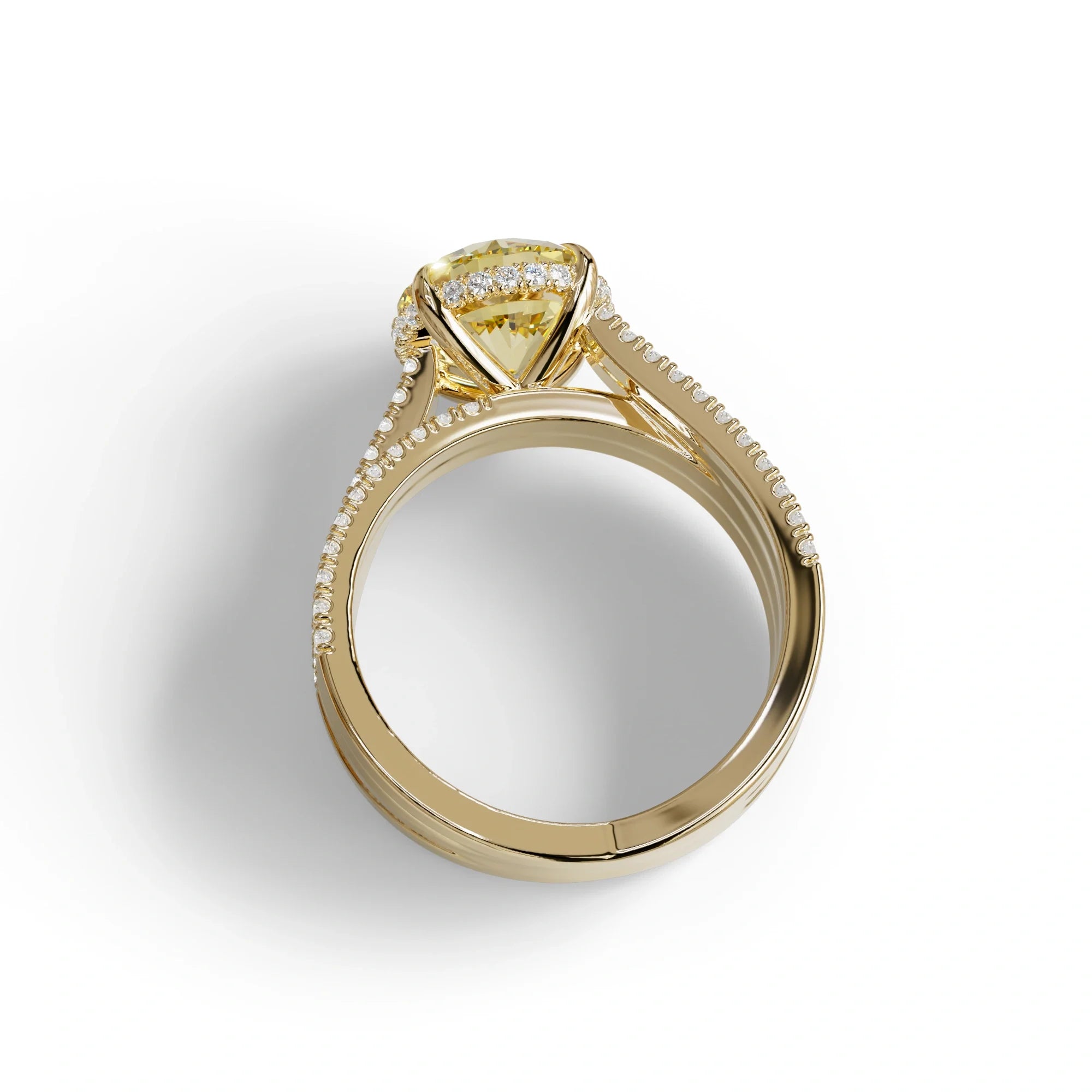 2 Carat Yellow Round Cut Hidden Halo Lab & Pave Lab Diamond Ring - Je t’aime