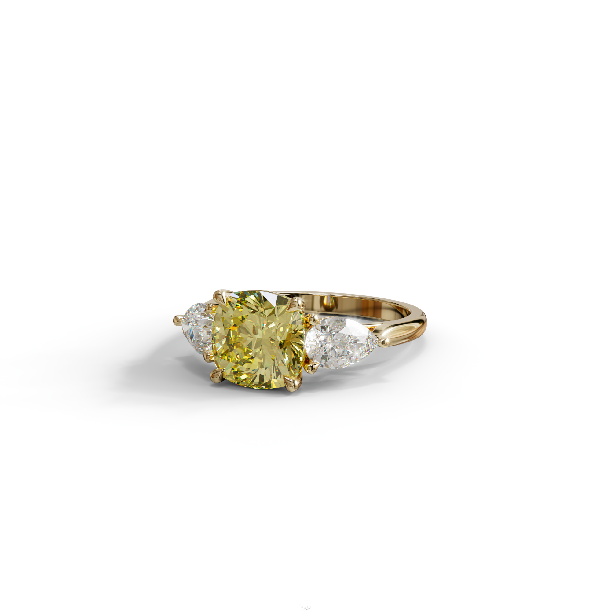3 Ct Yellow Cushion Cut Lab Diamond In 3 Stones Claw Prongs Setting Ring