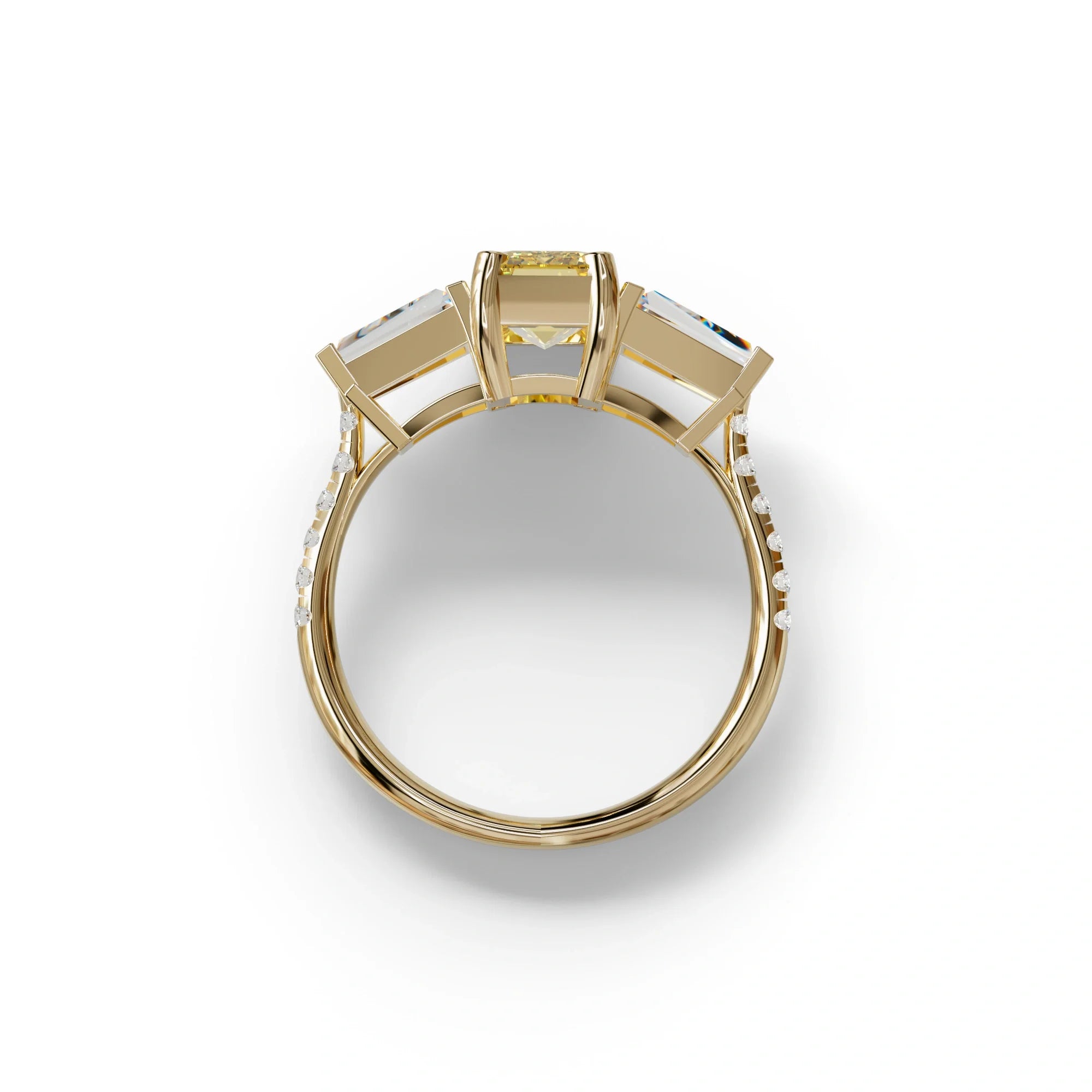 1.50 Carat Yellow Emerald with Tapered Cut Lab Grown Diamond Ring - Libra