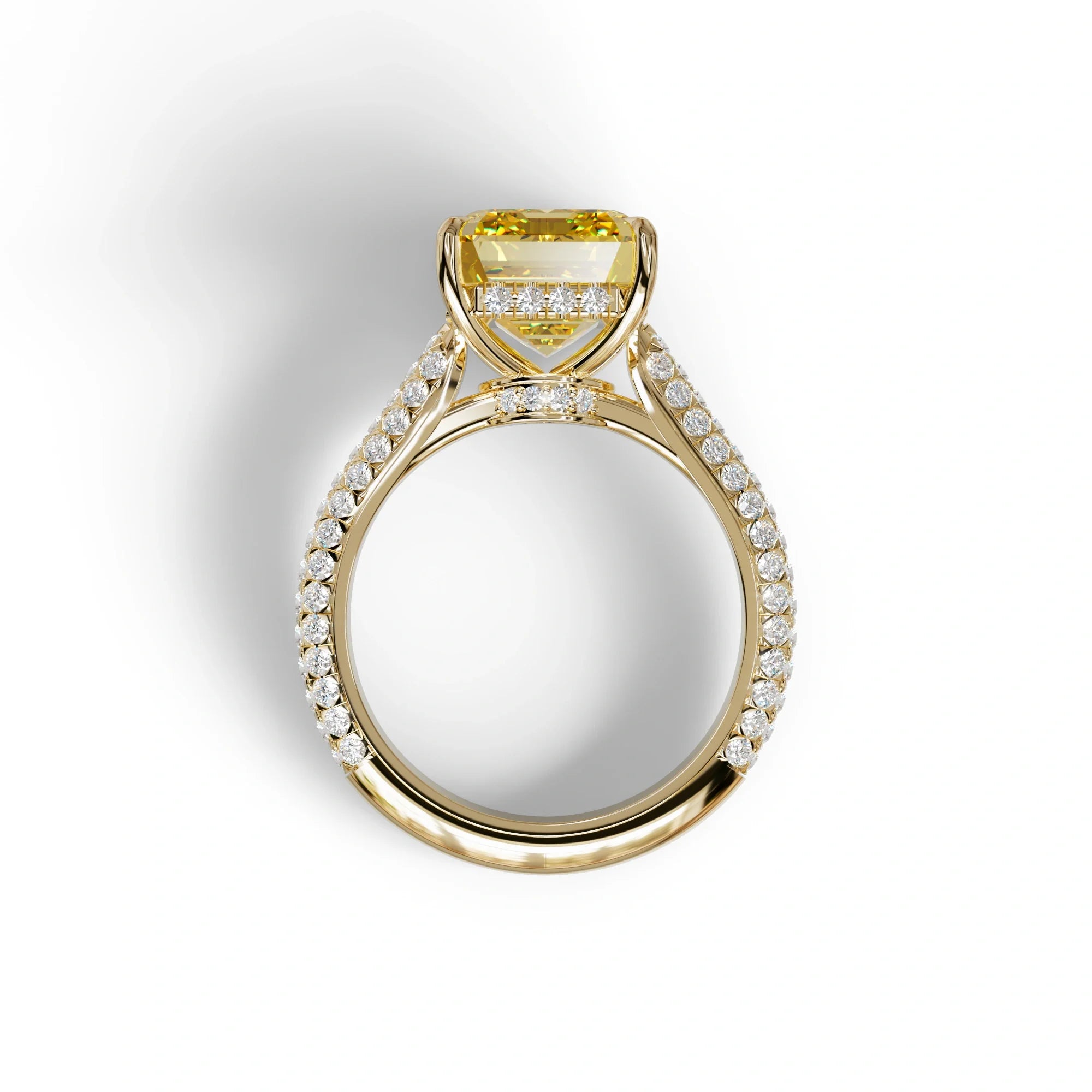 3 Carat Yellow Emerald Cut Hidden Halo & Pave Set Lab Diamond Ring - Emme