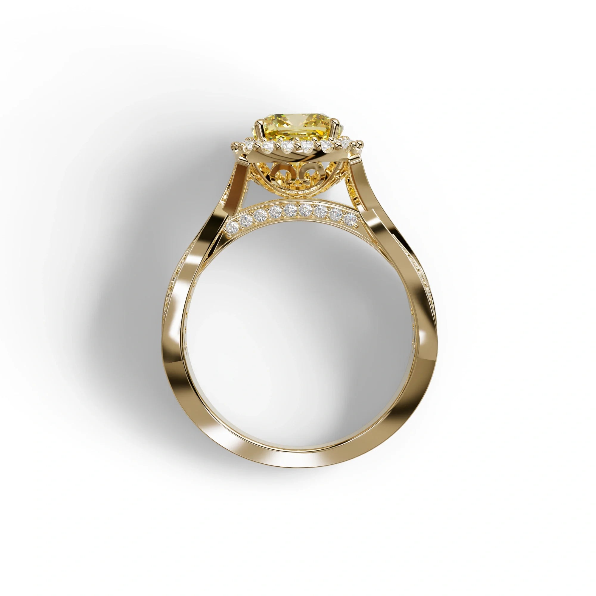 3 Carat Yellow Cushion Cut Lab Grown Halo Diamond Engagement Ring - Odessa