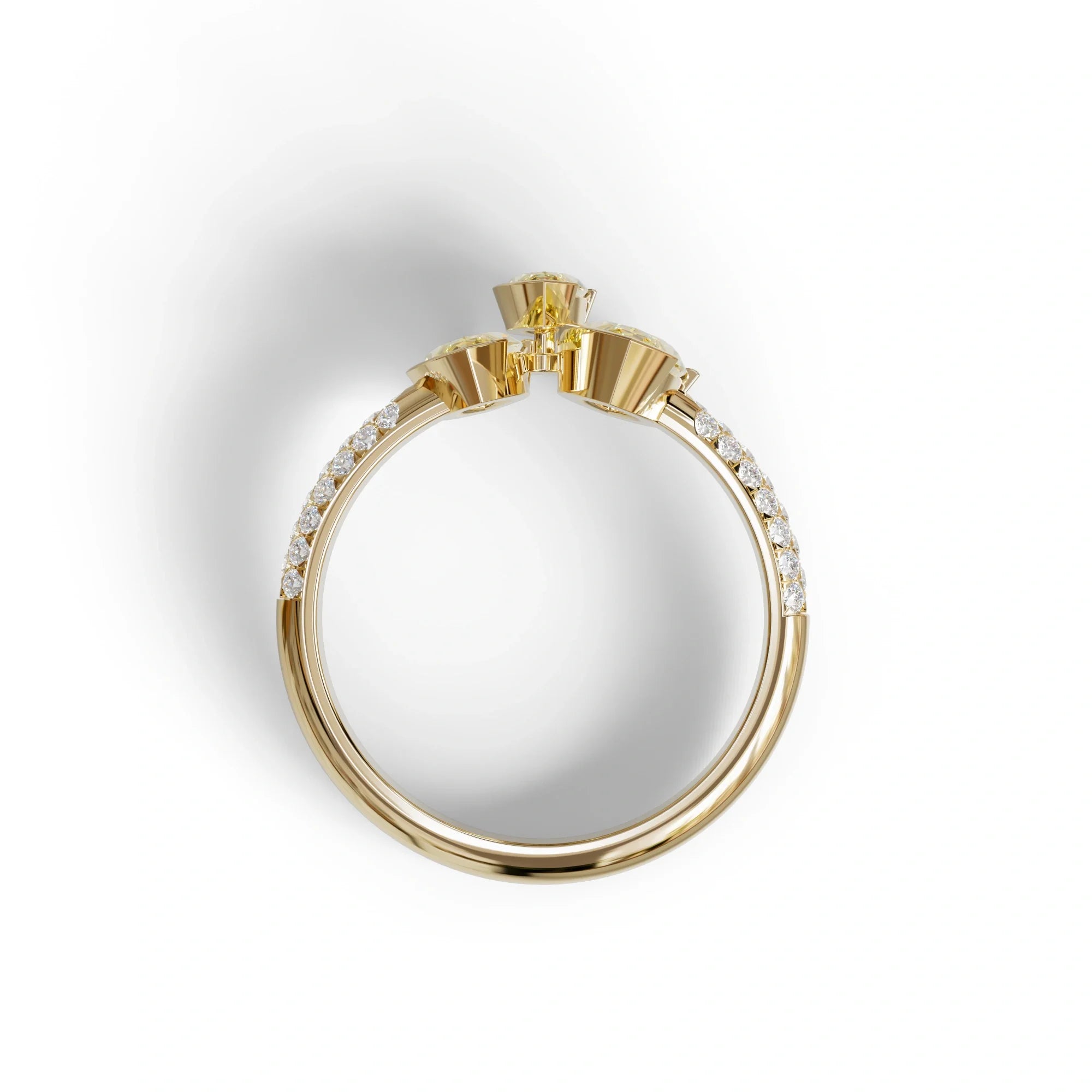 3 Stone 1.75 Ct Yellow Marquise Cut Pave Setting Lab Diamond Ring - Dutch