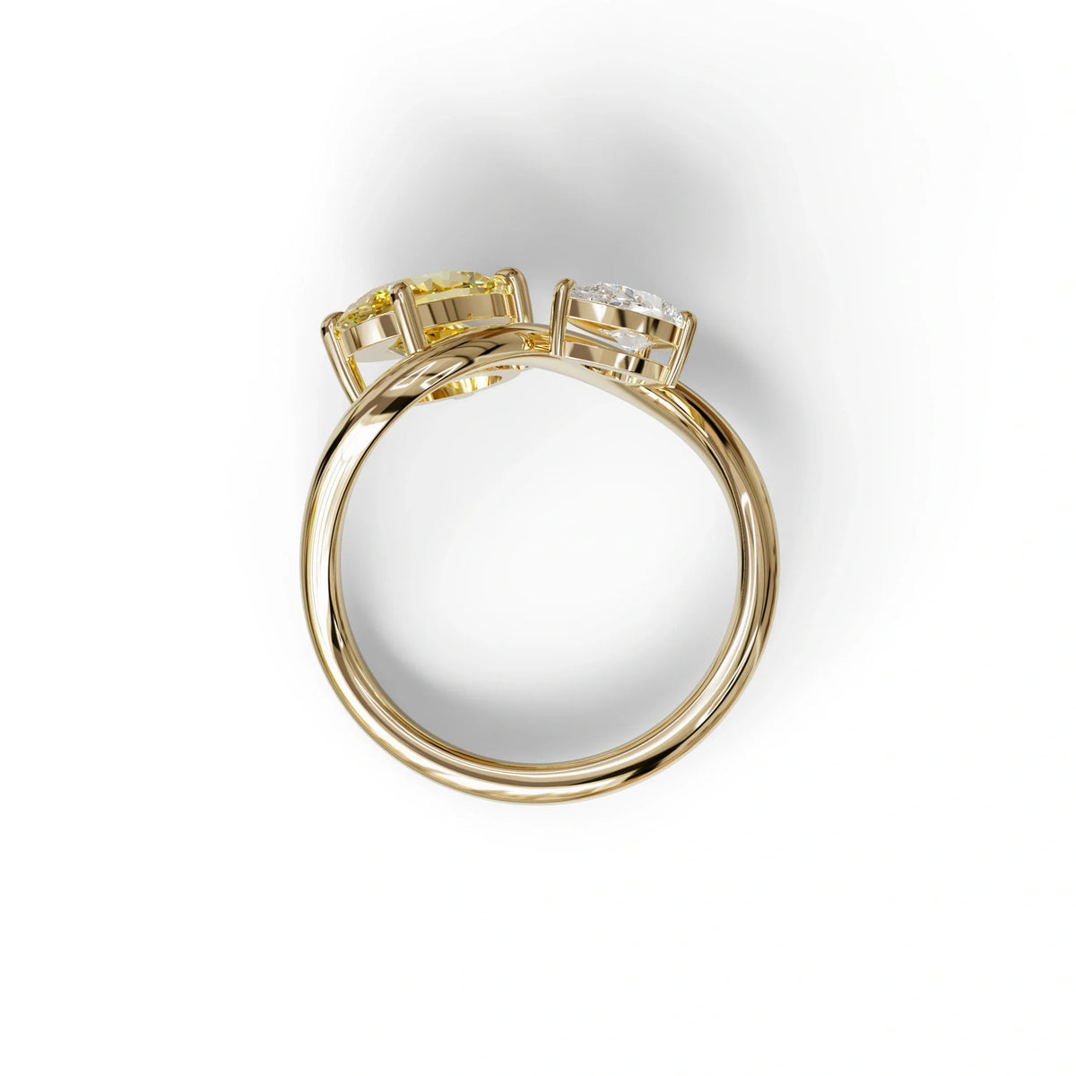 3 Carat Yellow Oval and Pear Cut Lab Diamond Engagement Ring - Toi Et Moi