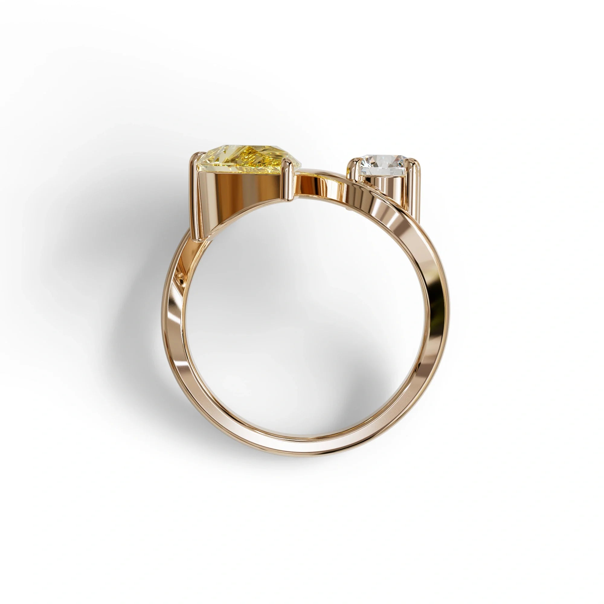 2.8 Carat Yellow Pear and Round Cut Lab Diamond Engagement Ring - Toi Et Moi