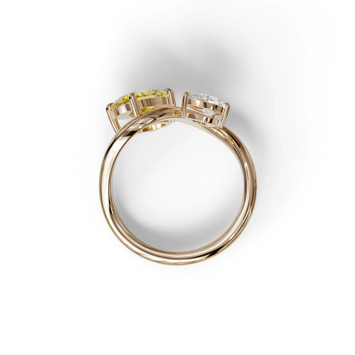 3 Carat Yellow Oval and Pear Cut Lab Diamond Engagement Ring - Toi Et Moi