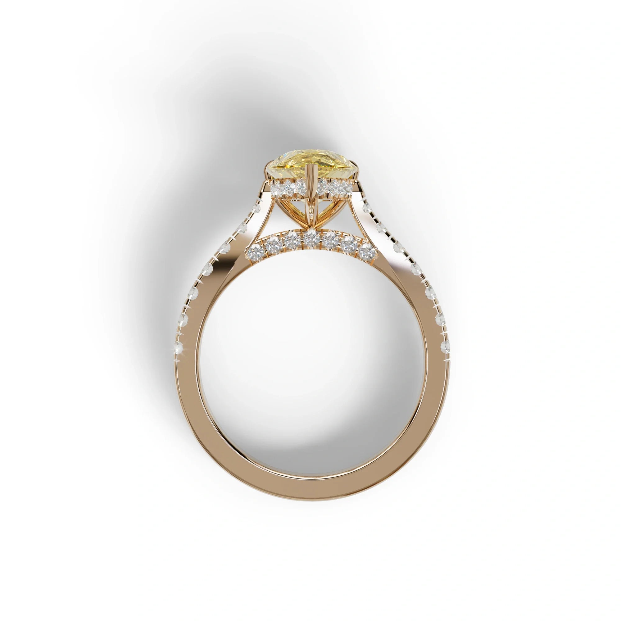2 Carat Yellow Pear Shaped Hidden Halo Lab Diamond Engagement Ring - Teardrop