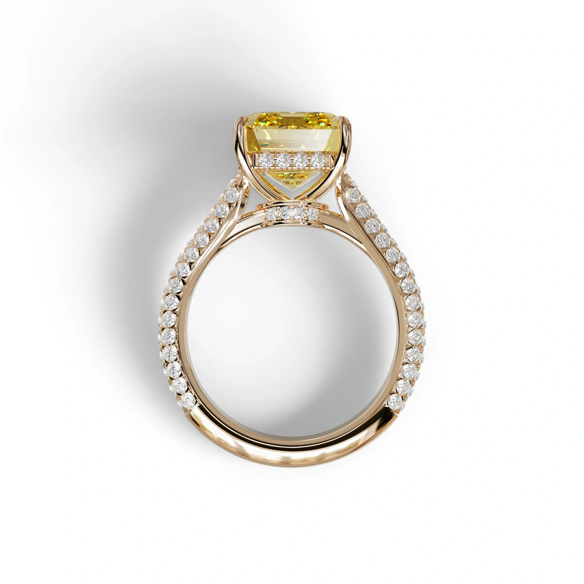 3 Carat Yellow Emerald Cut Hidden Halo & Pave Set Lab Diamond Ring - Emme