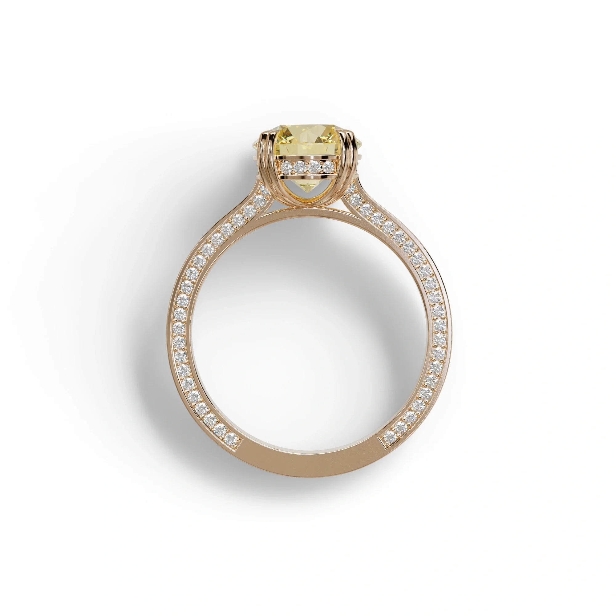 2 Carat Yellow Round Cut Hidden Halo Lab Diamond Engagement Ring - Maeve