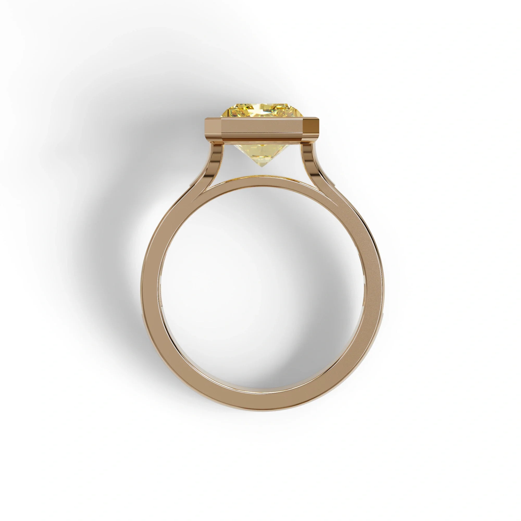 3 Ct Radiant Cut Yellow Color Lab Diamond Ring With Bezel Set - Olymipia
