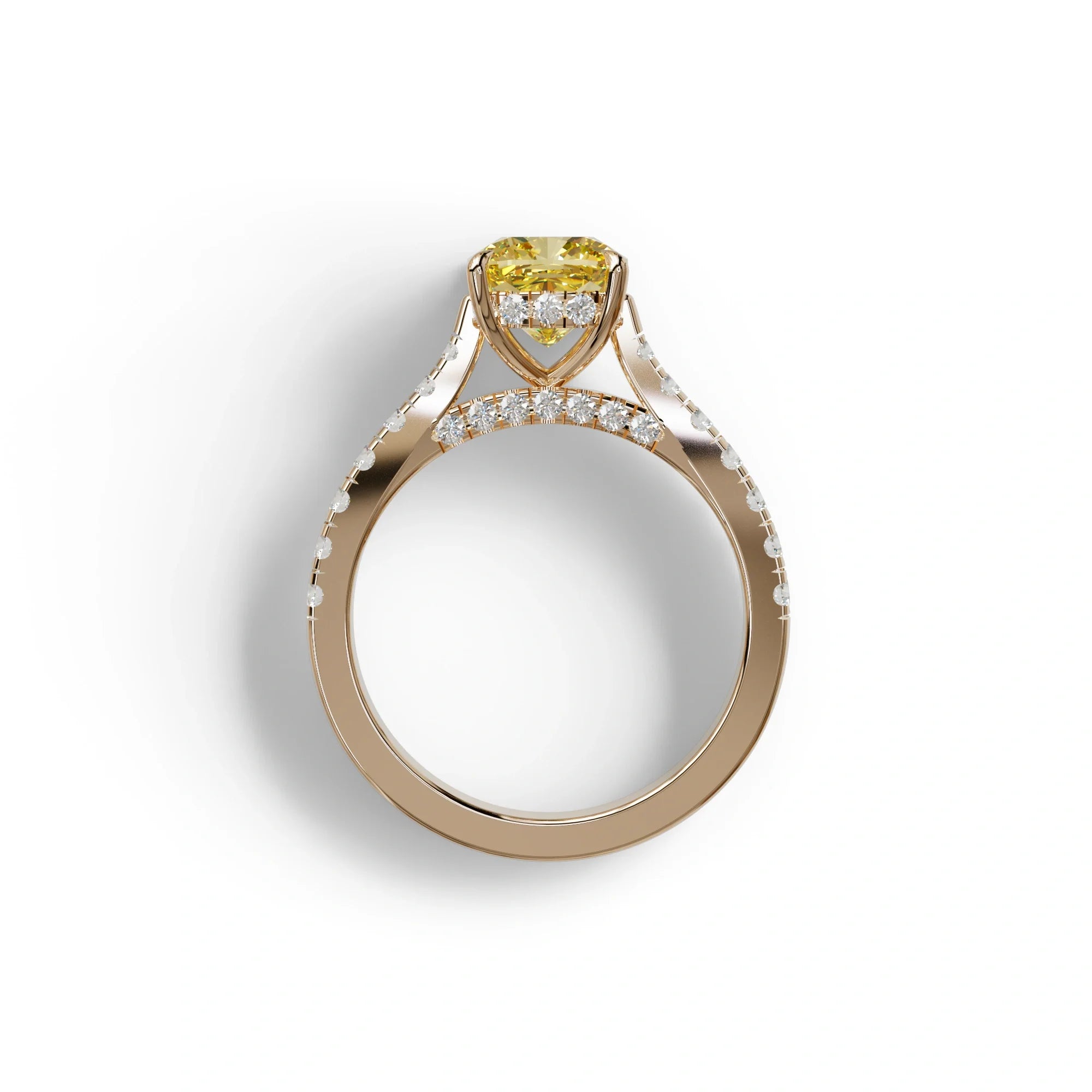 2 Carat Yellow Cushion Cut Lab Diamond Engagement Ring - Leo