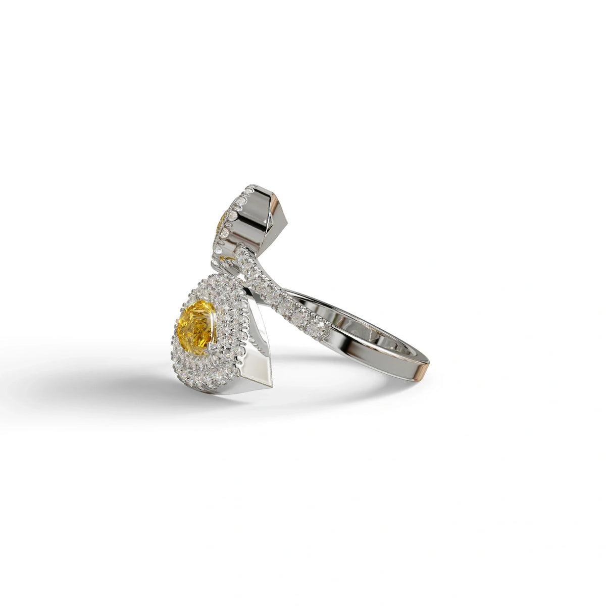 2 Carat Yellow Pear Cut Halo & Pave Lab Grown Diamond Ring - Ahurissant