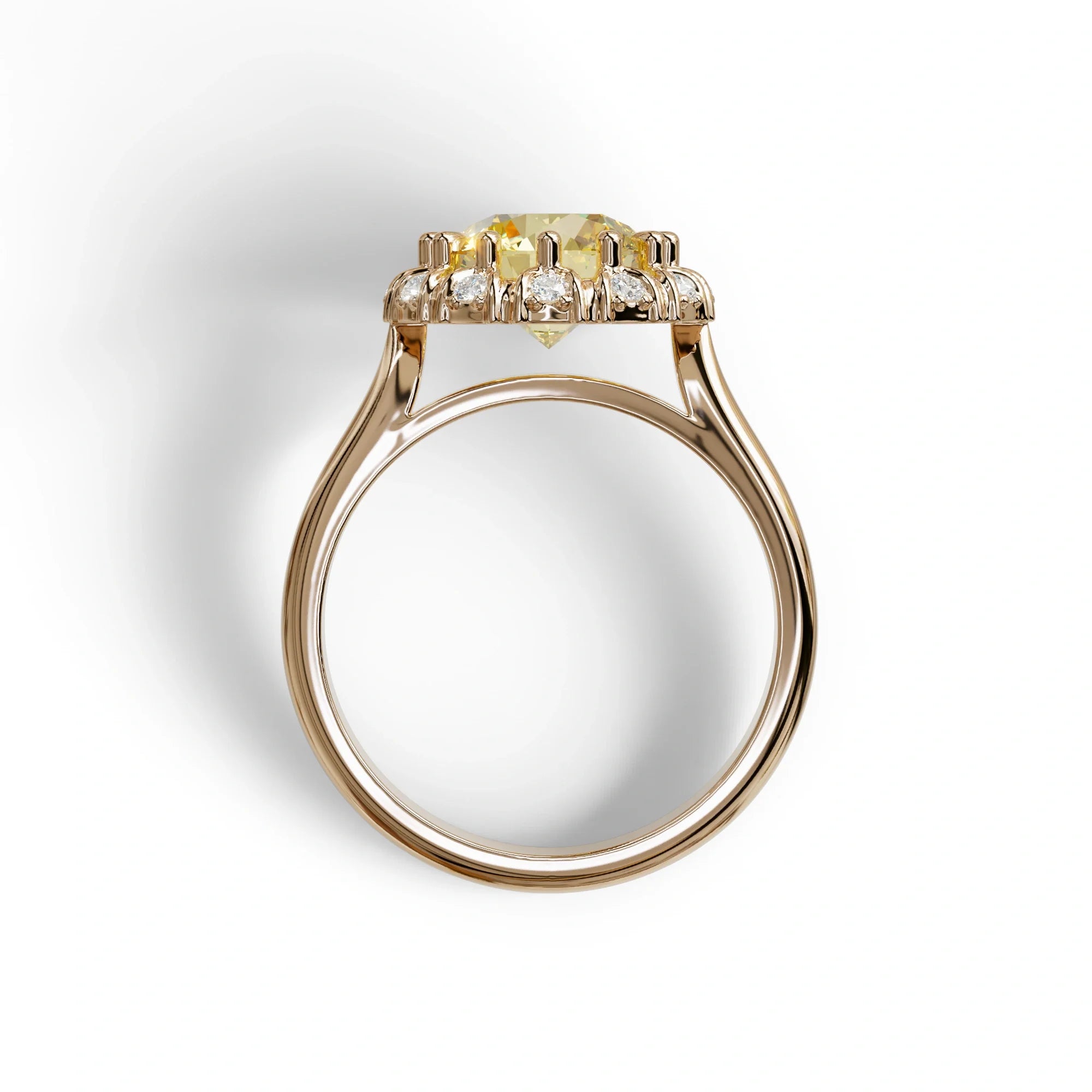 3 Carat Yellow Round Shaped Halo Lab Diamond Ring - Sunflower