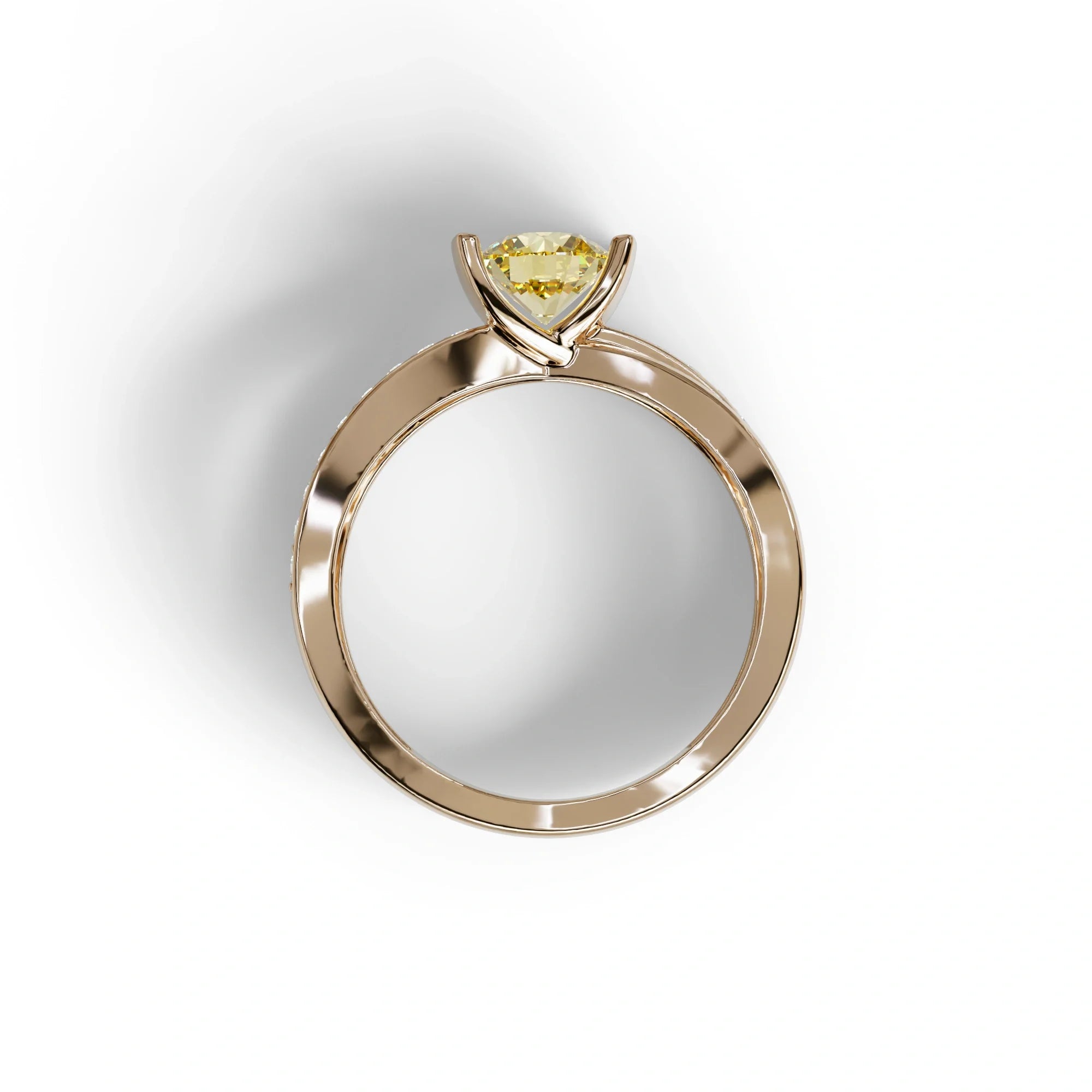 1 Carat Yellow Round Cut Lab Diamond Crossover Ring Pave Setting - Lisa