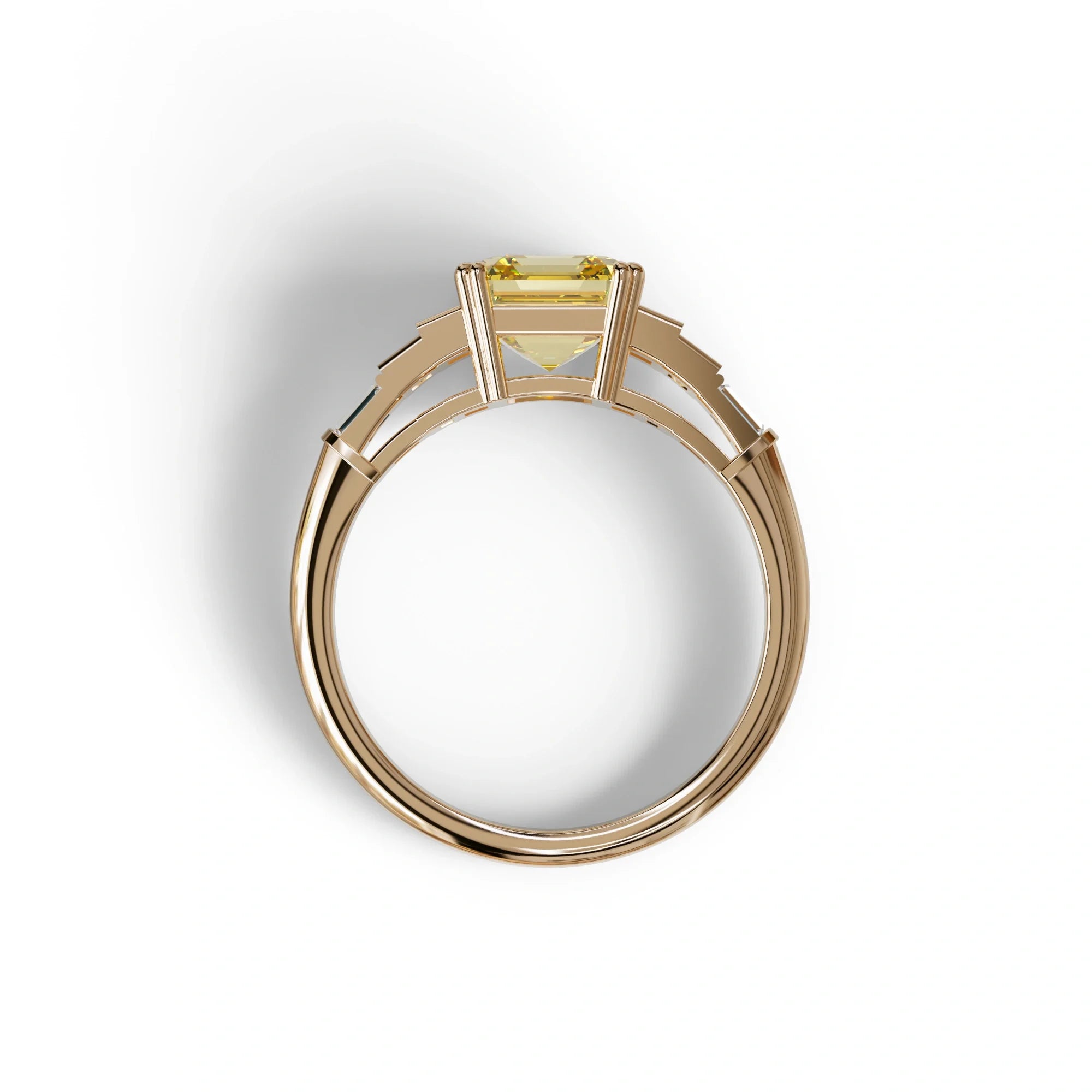 3 Carat Yellow Asscher Three Stone Lab grown Diamond Ring - Vetra