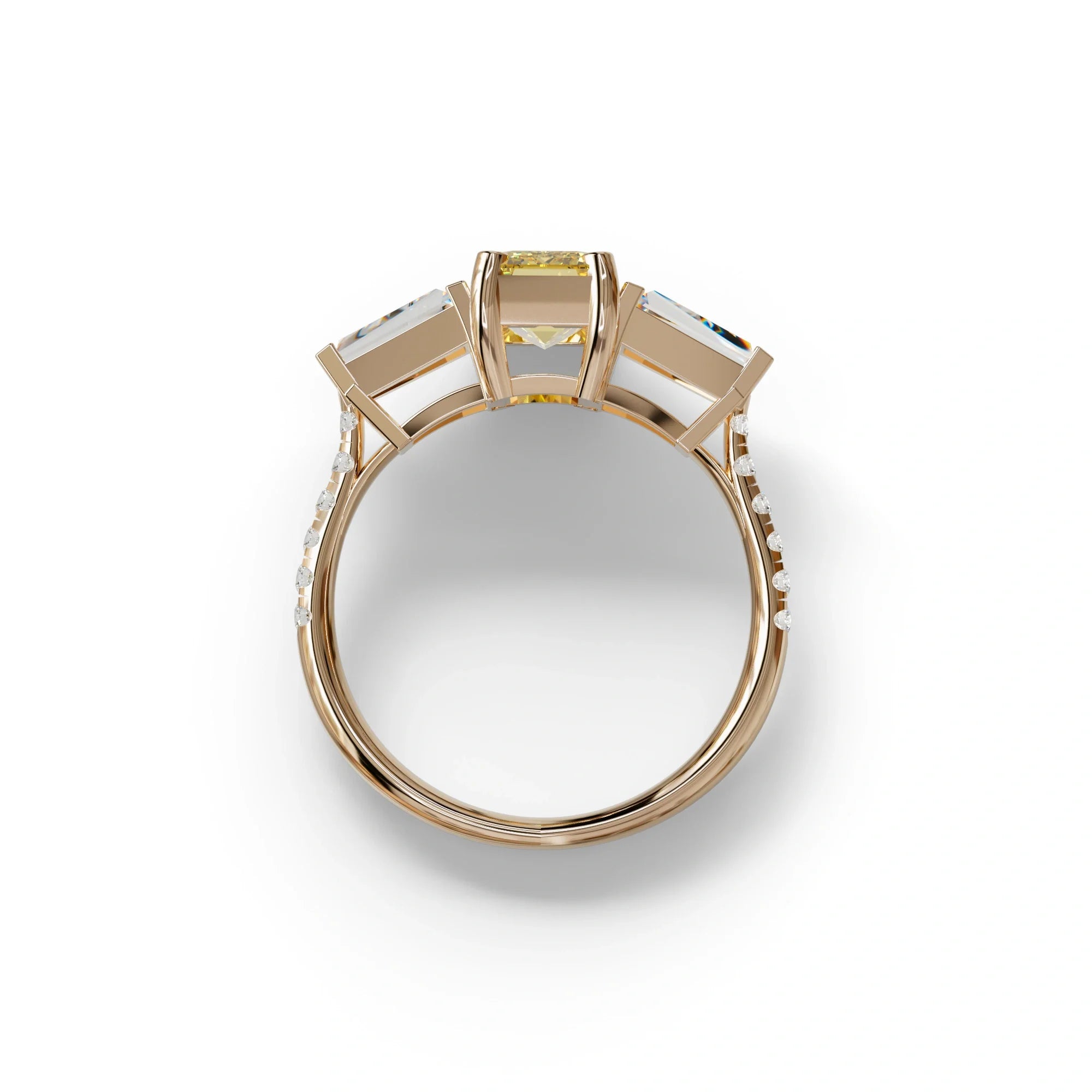 1.50 Carat Yellow Emerald with Tapered Cut Lab Grown Diamond Ring - Libra
