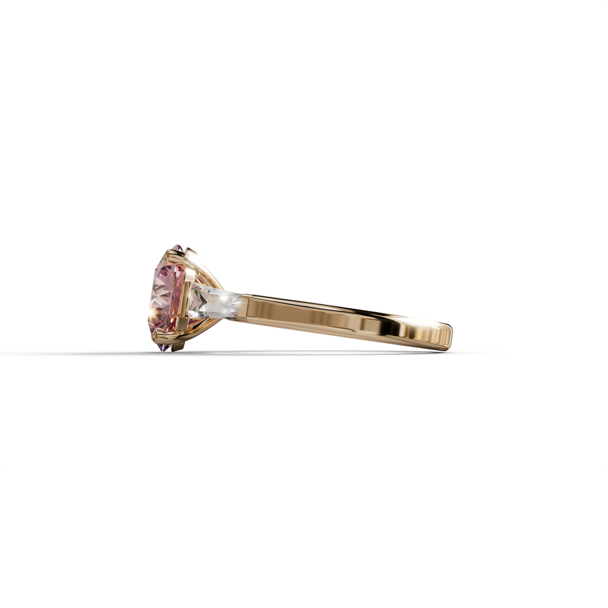 2 to 5 Carat Pink Lab Grown Diamond Engagement Ring – Round Cut Three Stone | Cordelia