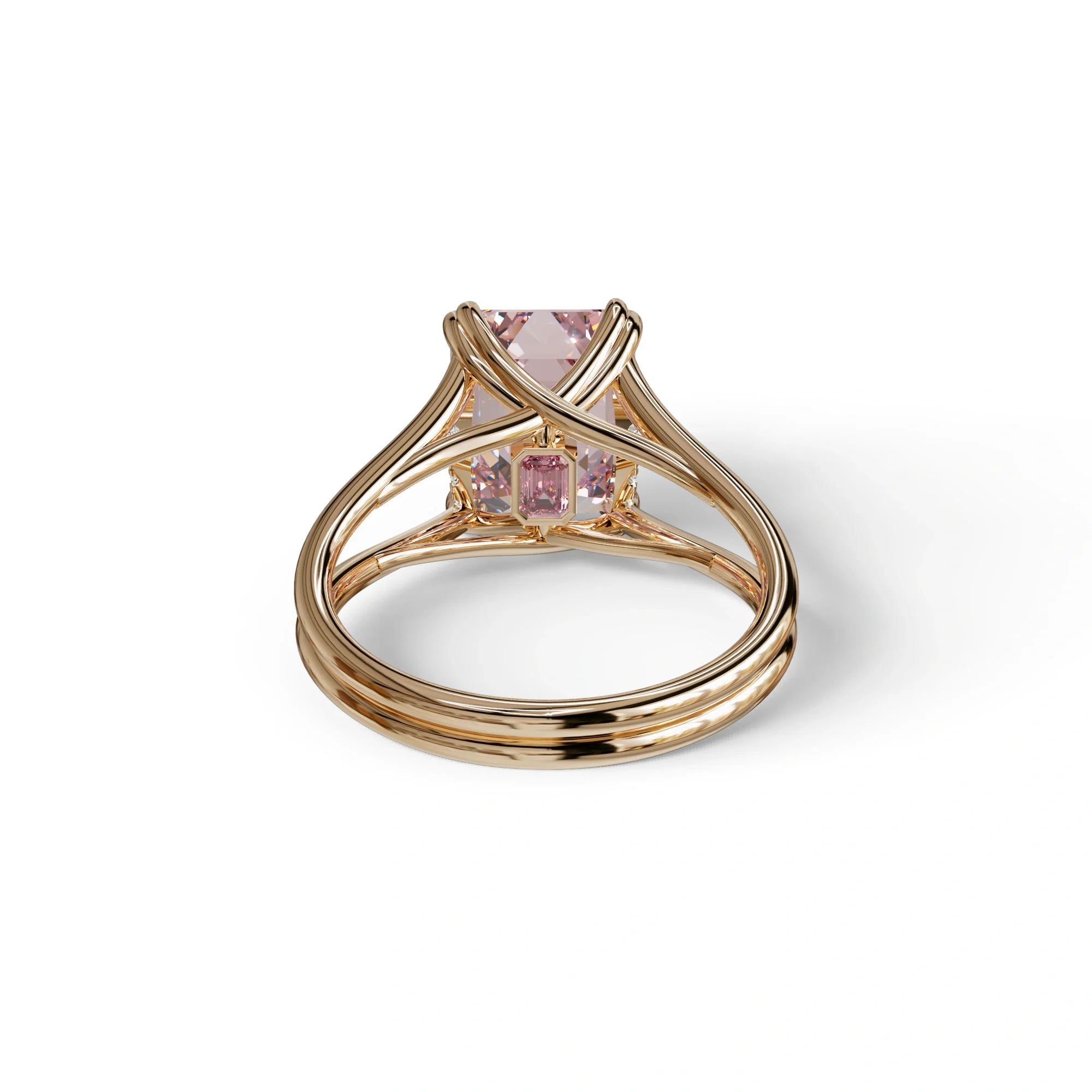 4 Carat Fancy Intense Pink Emerald Cut Lab Grown Diamond Engagement Ring - Tesira