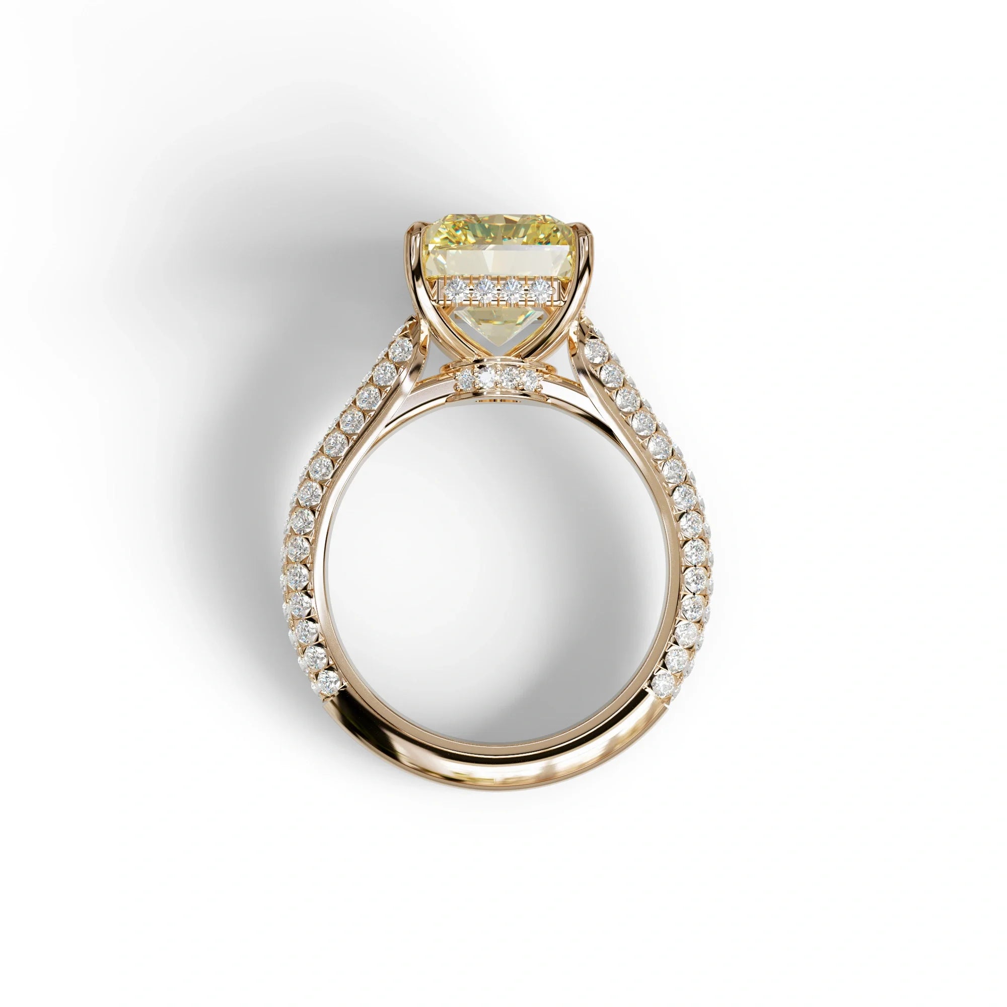 3 Carat Yellow Radiant Cut Hidden Halo & Pave Set Lab Diamond Ring - Riviera