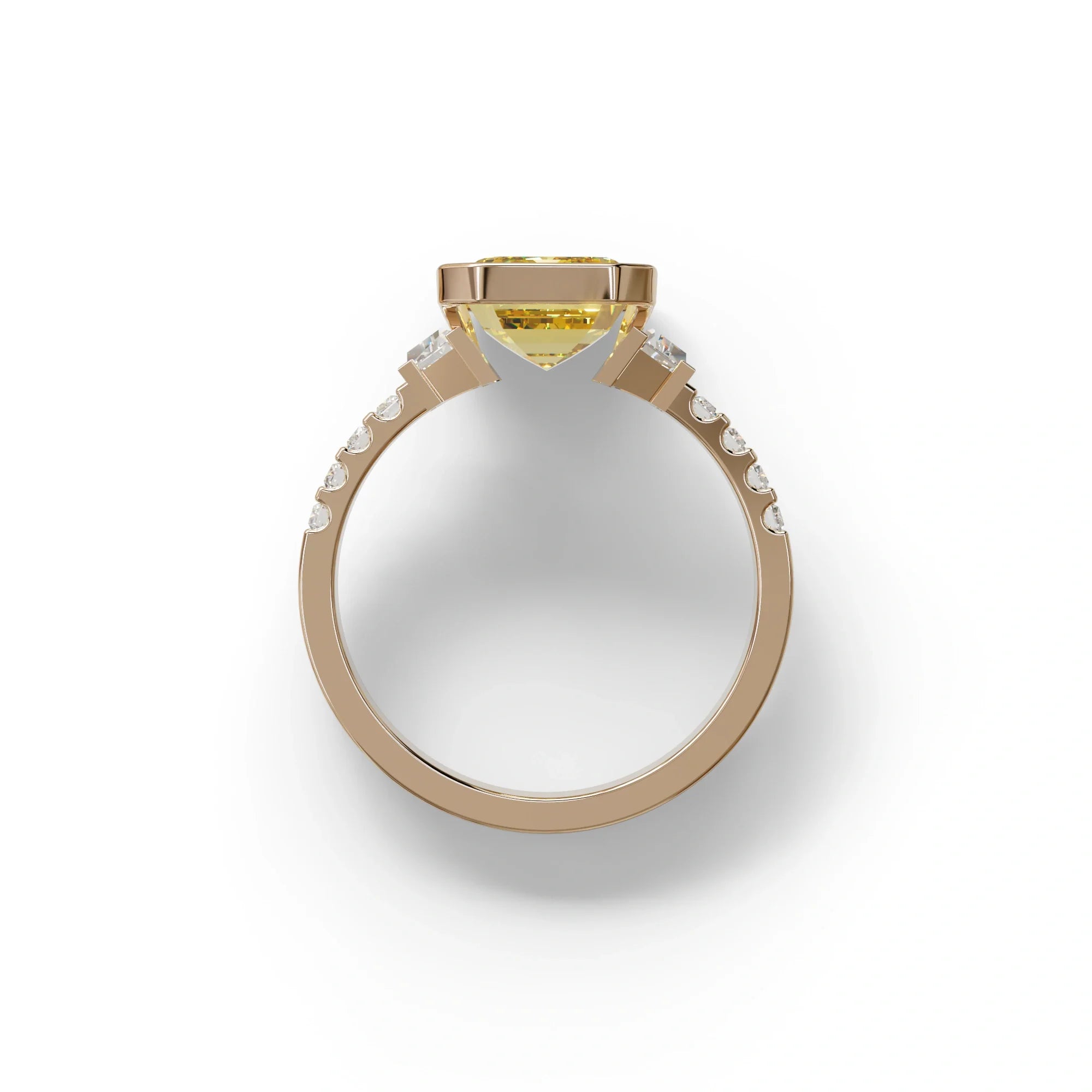 3 Carat Yellow Emerald Cut Three Stone Lab Diamond Engagement Ring - Gatsby