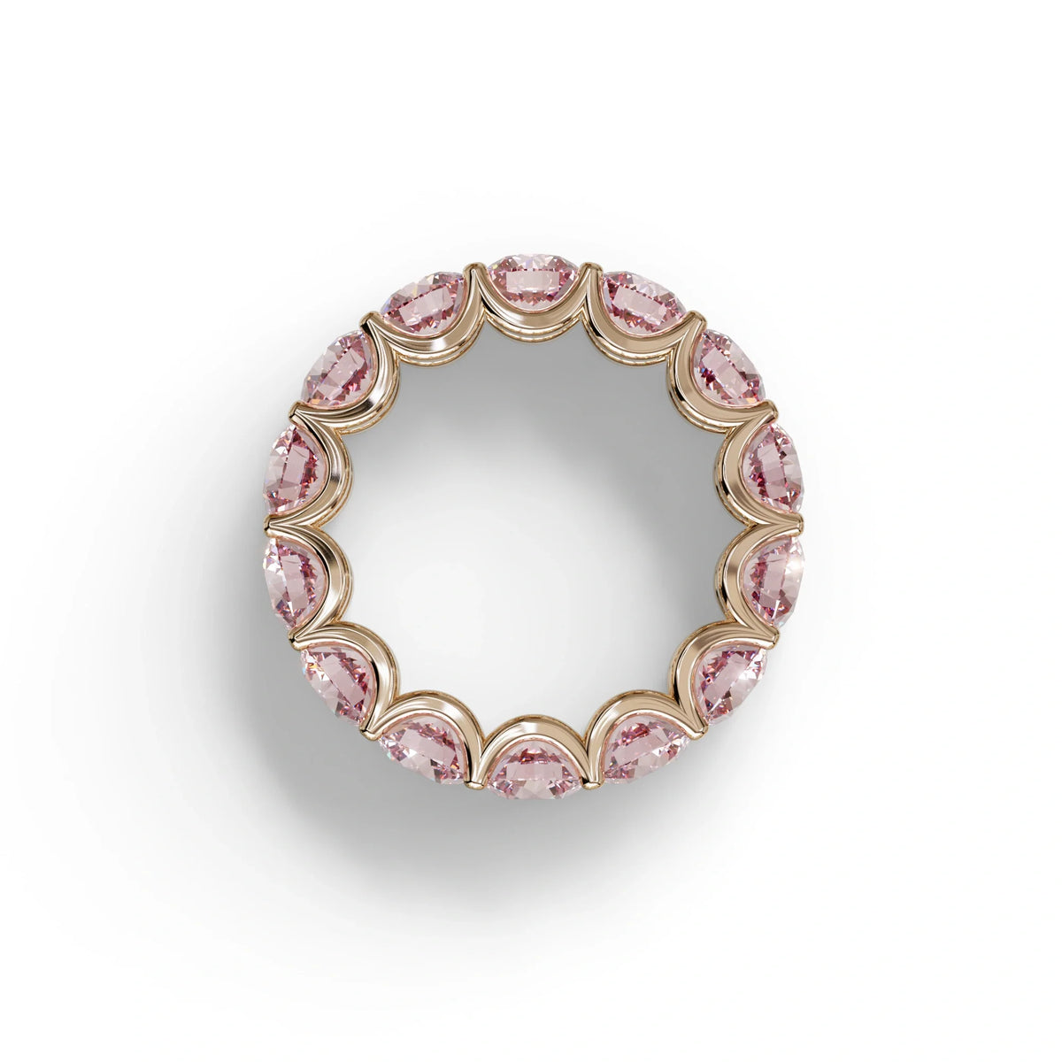 Pink Round Brilliant Diamond Full Eternity Band in 18k Yellow Gold – Scalloped U-Prong Setting