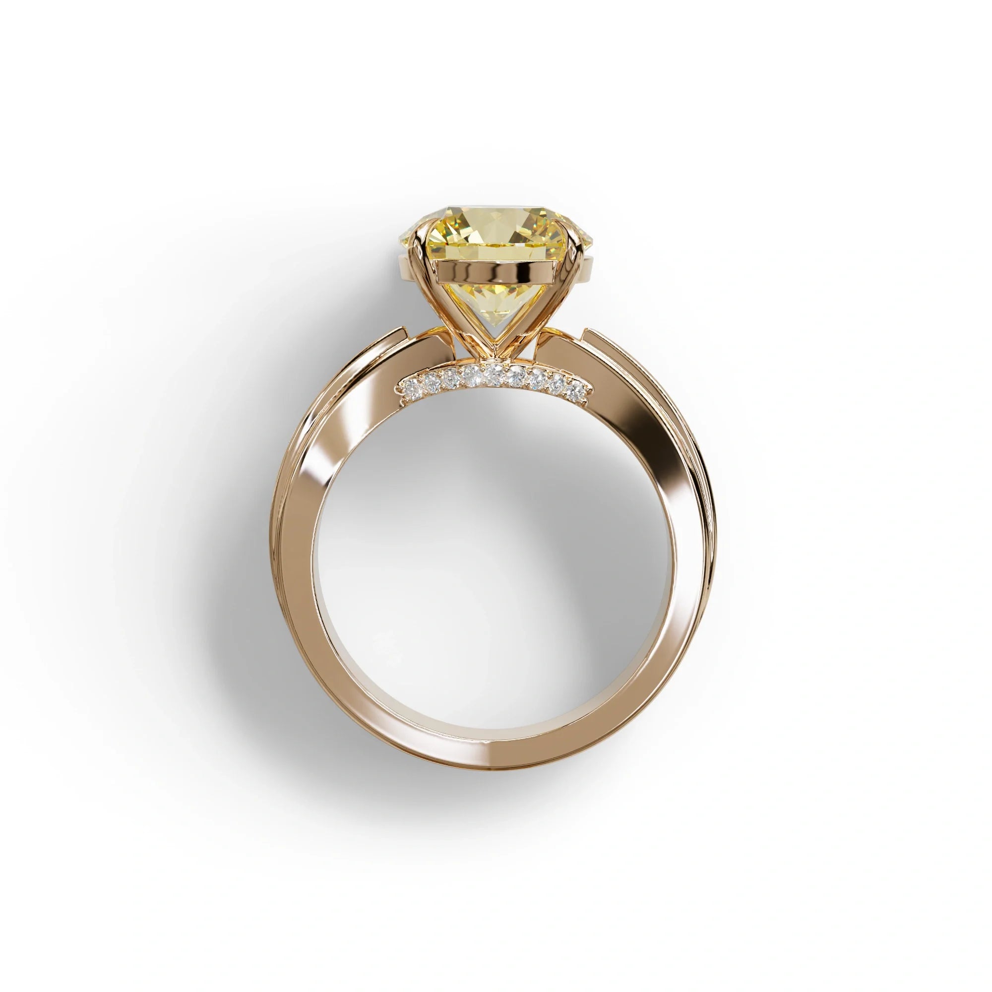 3 Carat Yellow Round Cut V-Shank Pave Setting Lab Grown Diamond Ring - Je t’adore