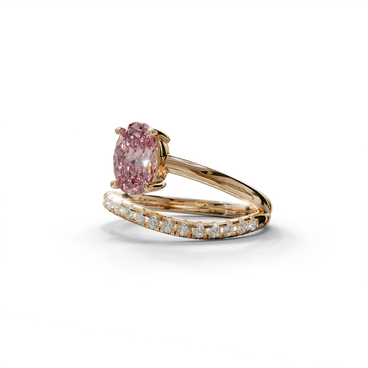 1 to 2 Carat Pink Lab Grown Diamond Engagement Ring – Oval Cut Pavé Bypass | Amara