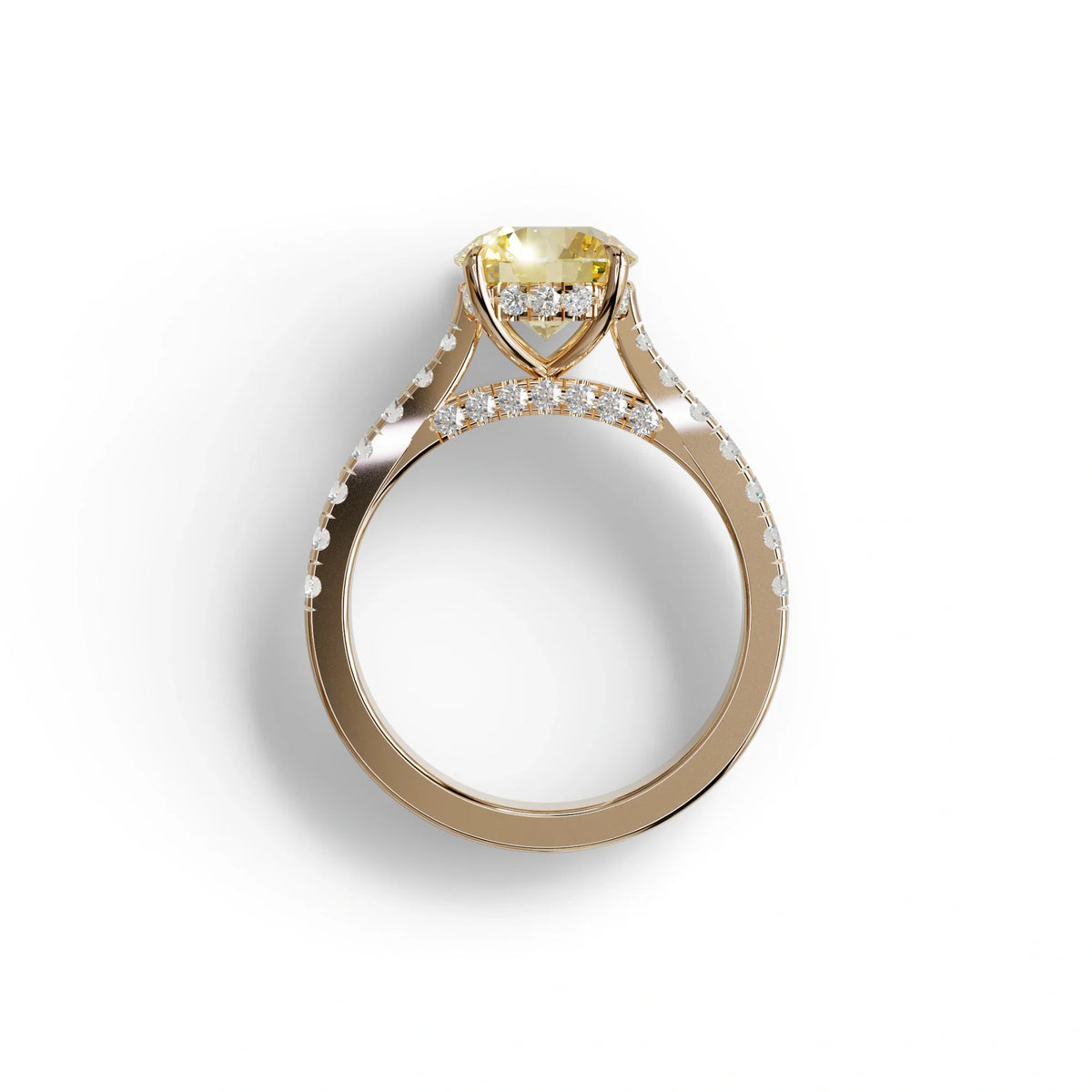 2 Carat Round Cut Yellow Lab Grown Diamond Engagement Ring | Hidden Halo & Pave - Brilliant