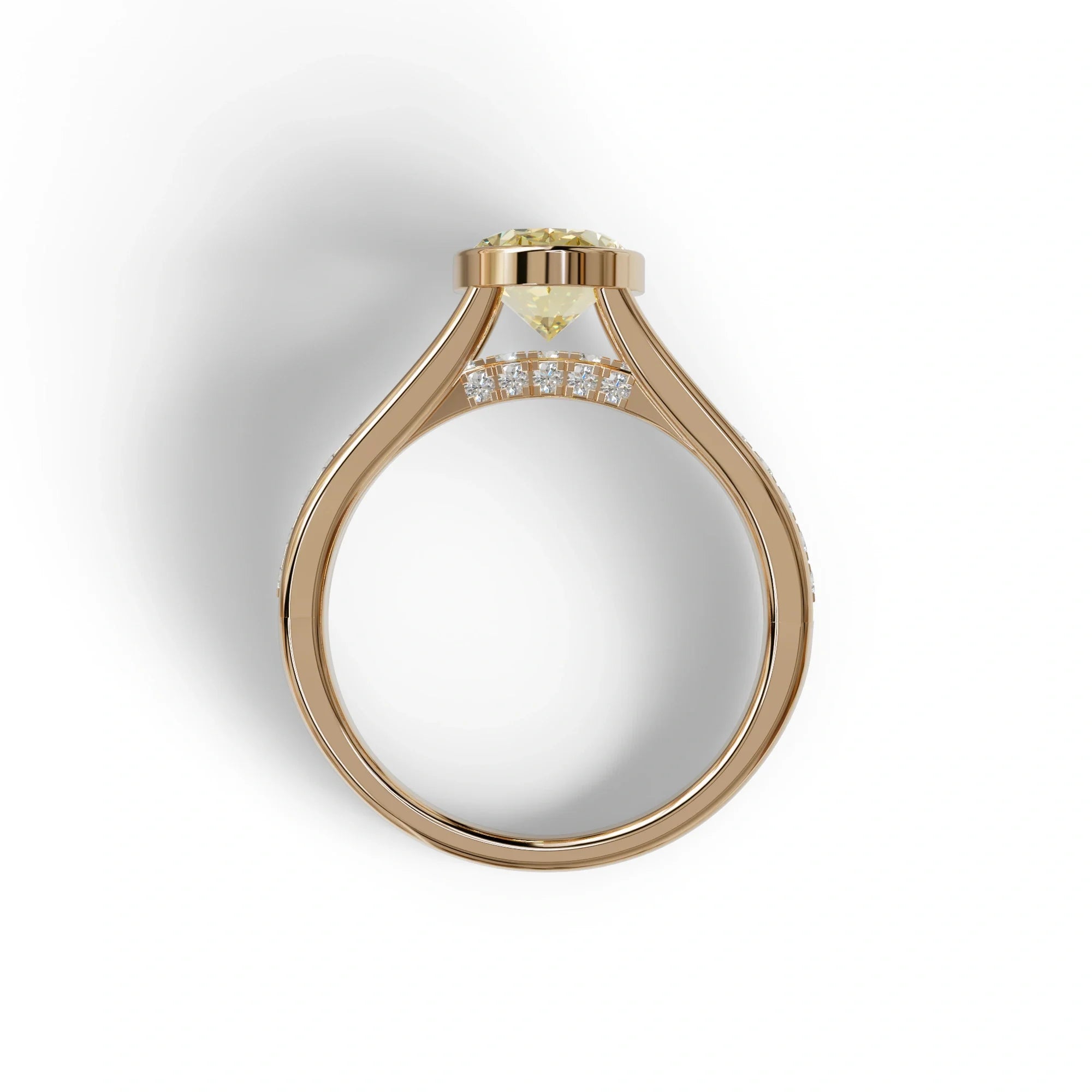 3 Carat Fancy Vivid Yellow Oval Cut Bezel Setting Lab Grown Diamond Engagement Ring- Prisma