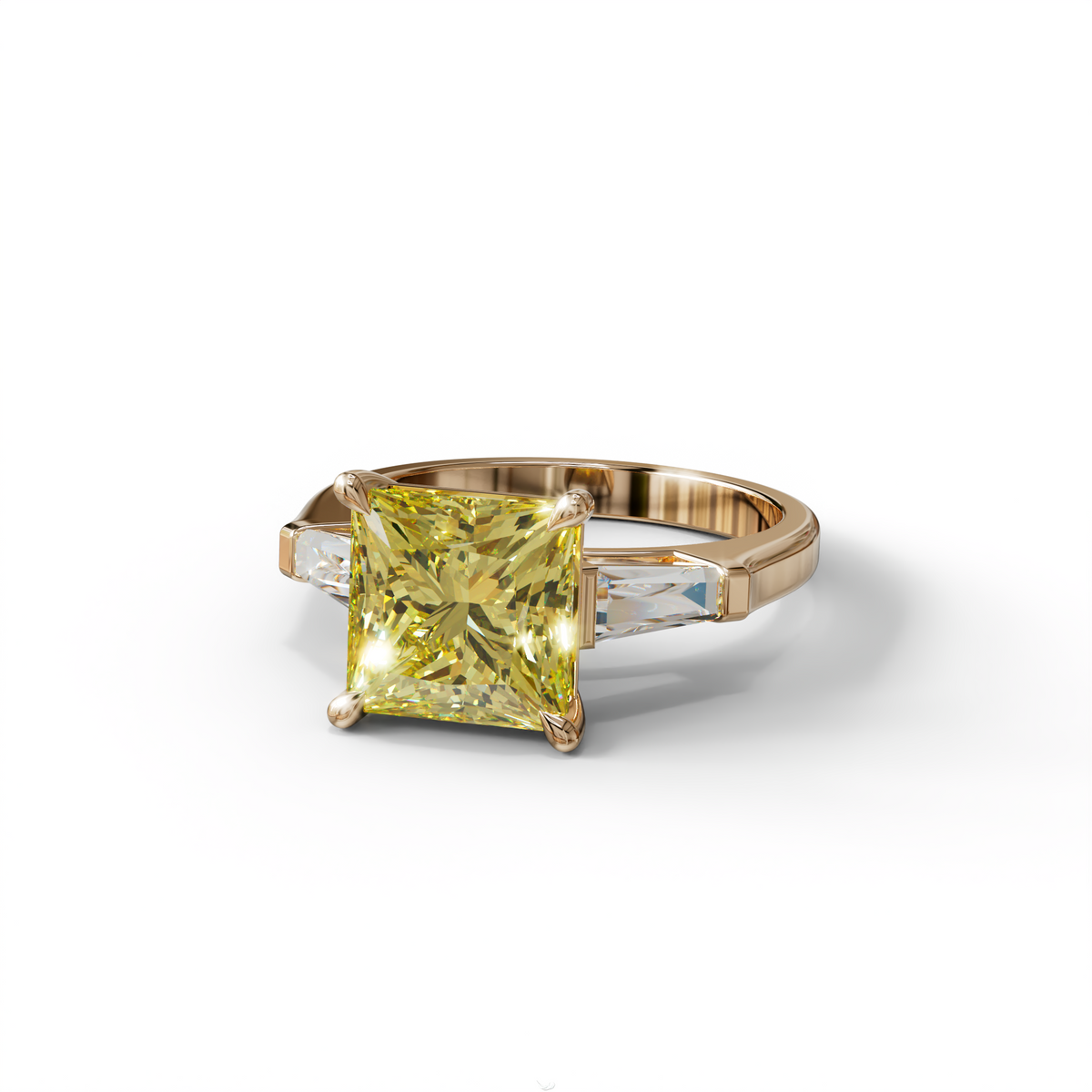 3 Carat Yellow Princess & Baguette Cut Lab Grown Diamond Ring - Alluring