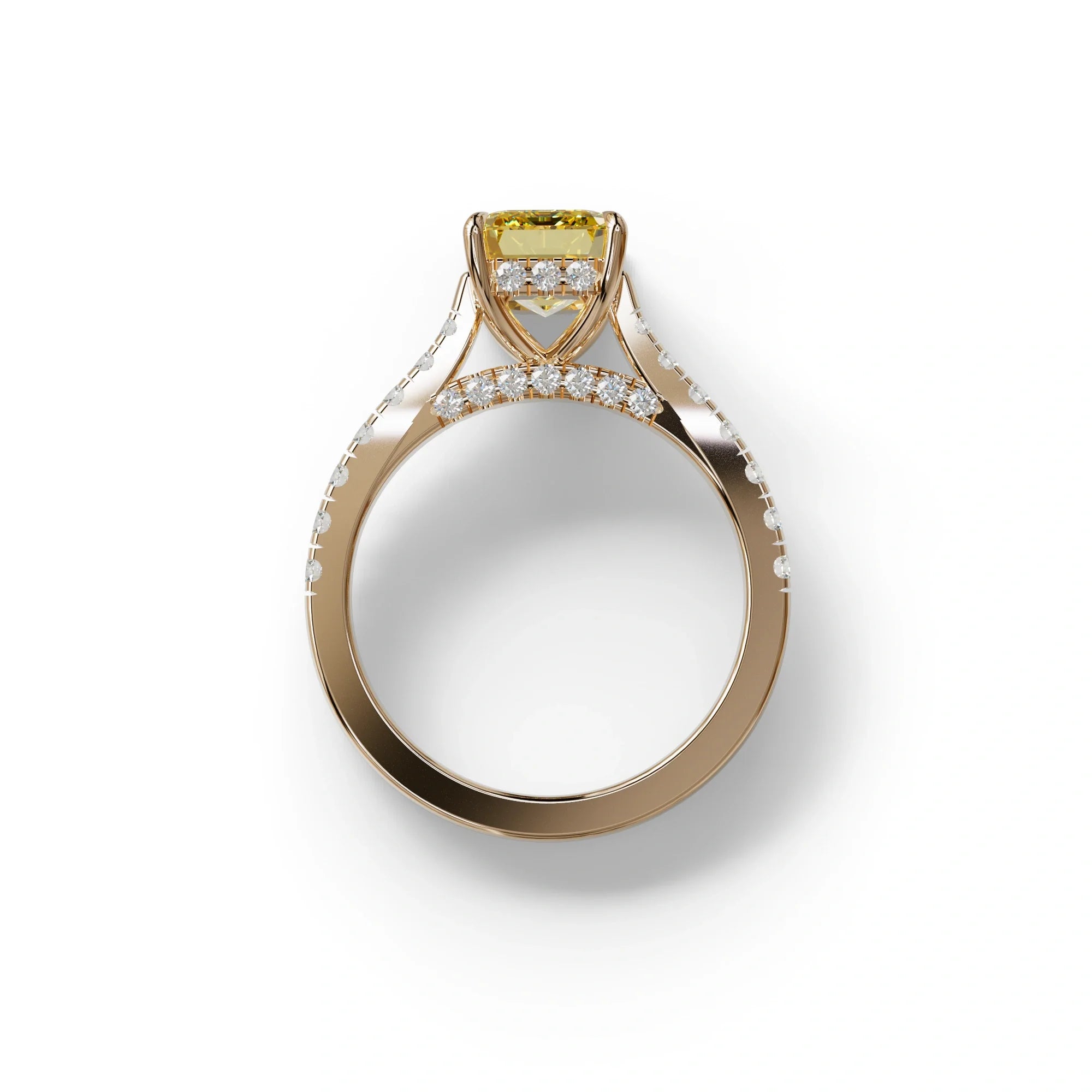 2 Carat Yellow Emerald Cut Hidden Halo & Pave Lab Diamond Ring - Siara