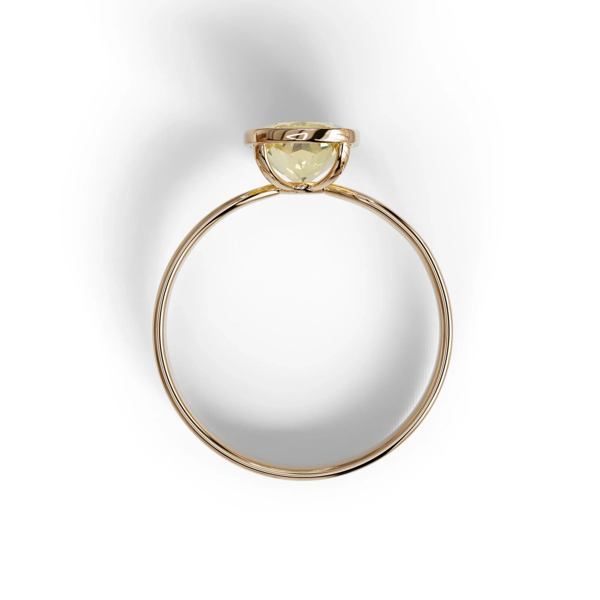3 Carat Yellow Elongated Cushion Cut Bezel Set Engagement Ring - Astrae