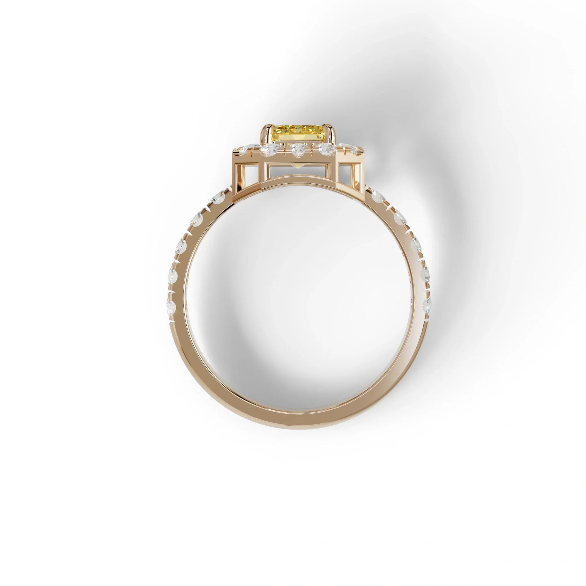1 Carat Fancy Yellow Emerald Cut Lab Diamond Halo Engagement Ring - Freesia