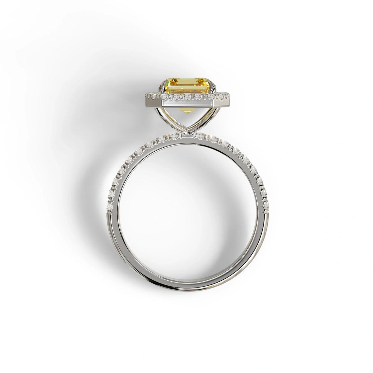 3.5 Ct Yellow Asscher Cut Lab Diamond In Halo & Pave Setting Ring - Up Glam