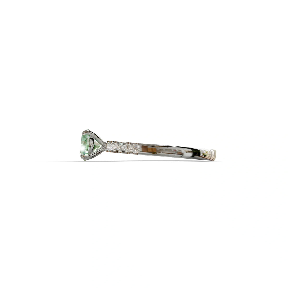 Green Round Pave Set Minimalist Engagement Ring - Nova Signature