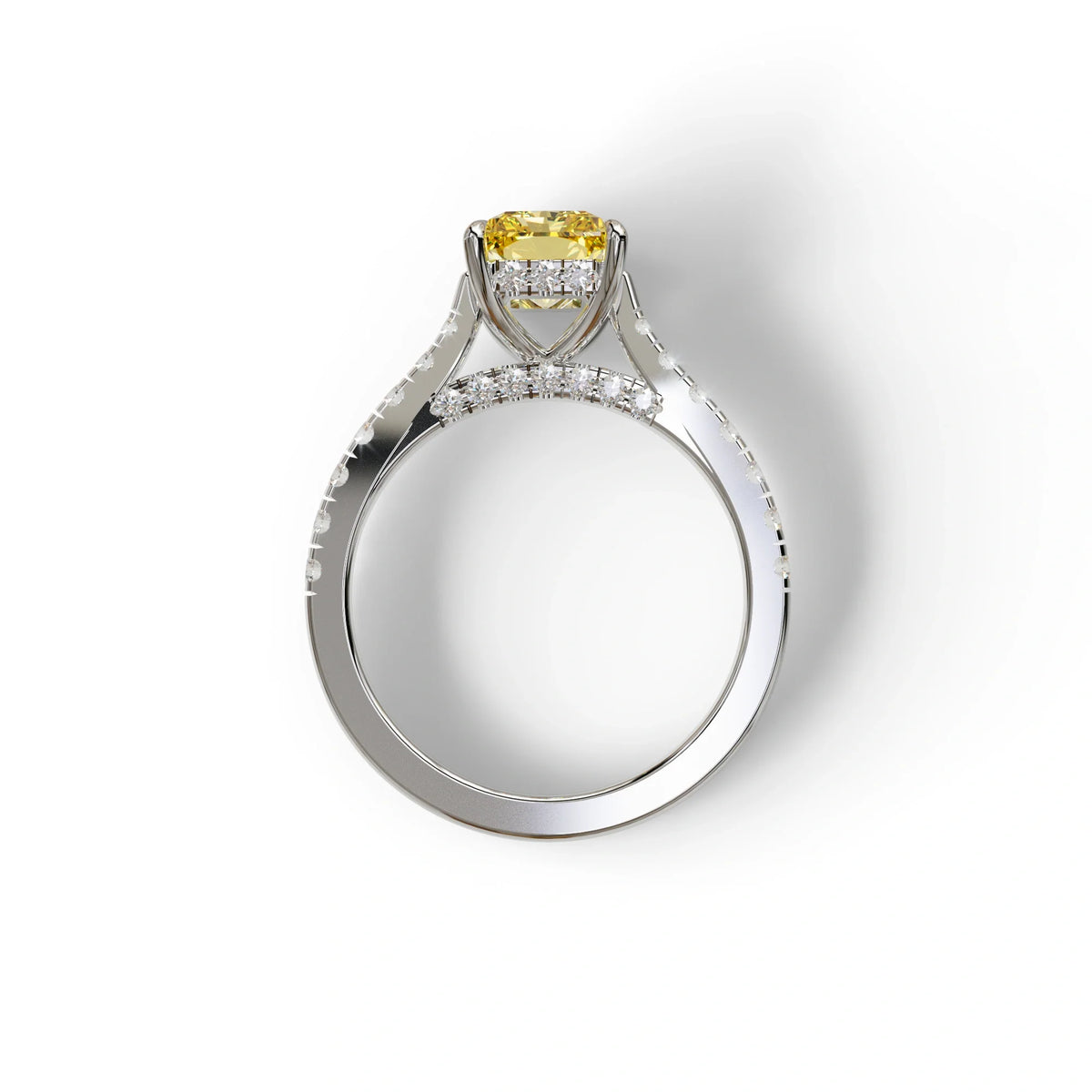 2 Carat Yellow Radiant Cut Halo & Pave Lab Grown Diamond Ring- Asphalt
