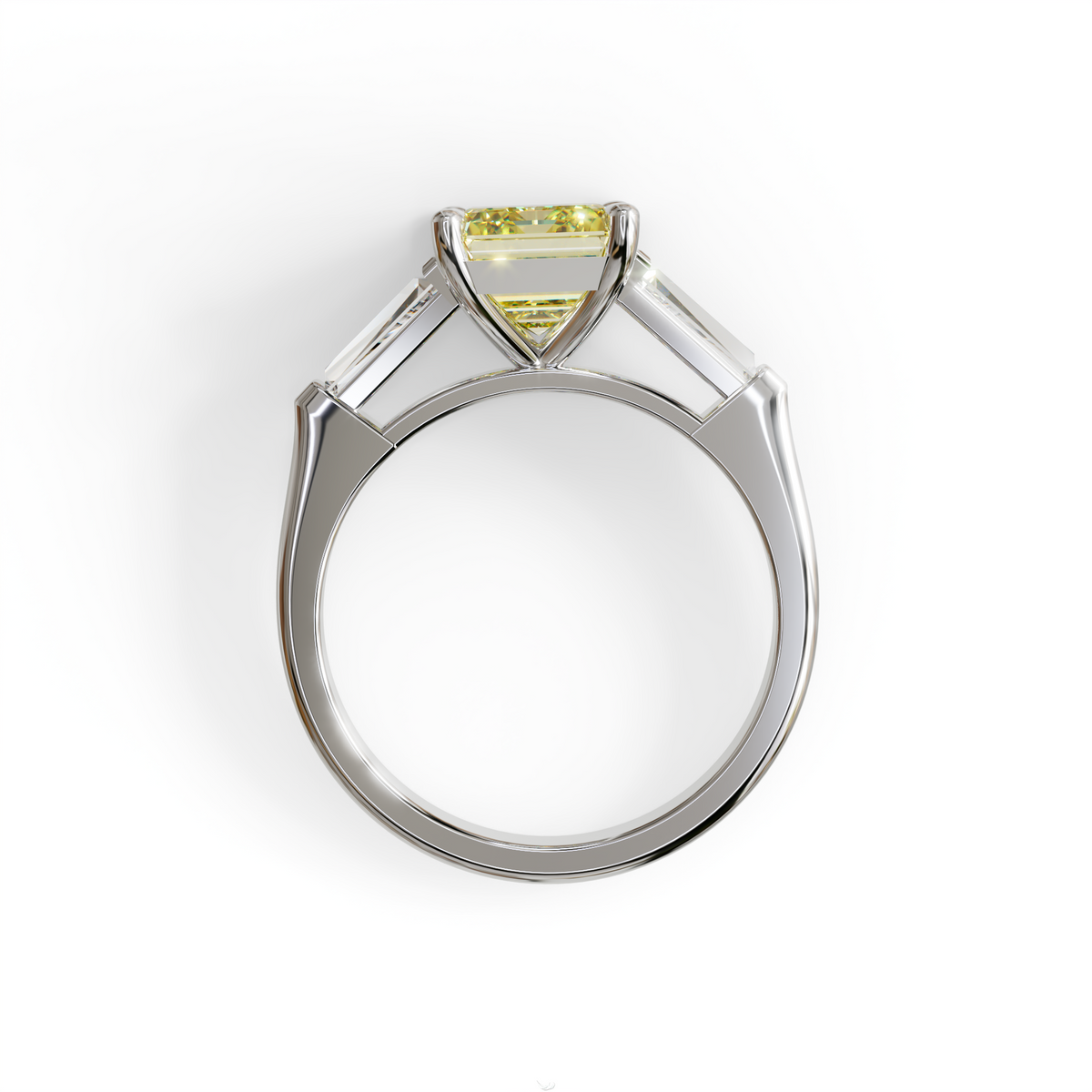 3 Carat Yellow Emerald & Tapered Baguette diamond ring